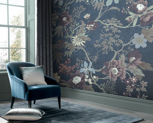 Kimono Teal Bespoke Mural in a Roomset