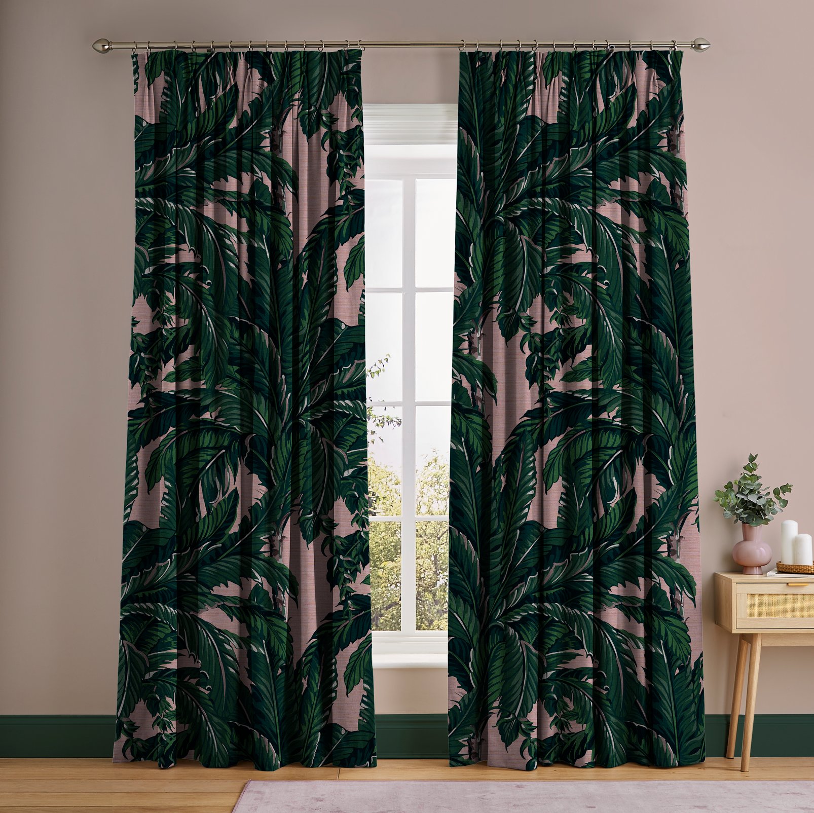Daintree Palm Blush Curtain in a Roomset