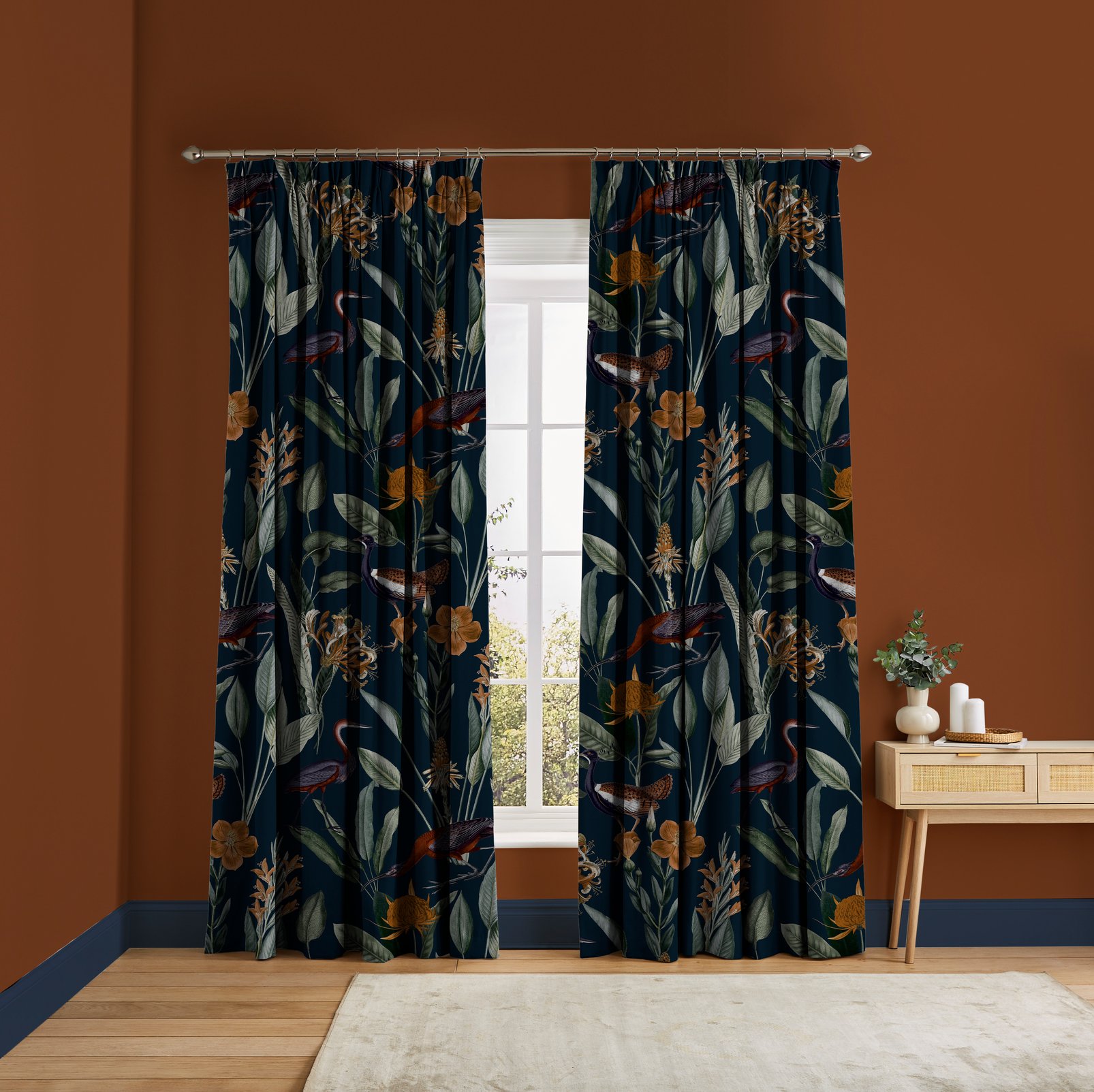 Glasshouse Navy Curtains in a Roomset