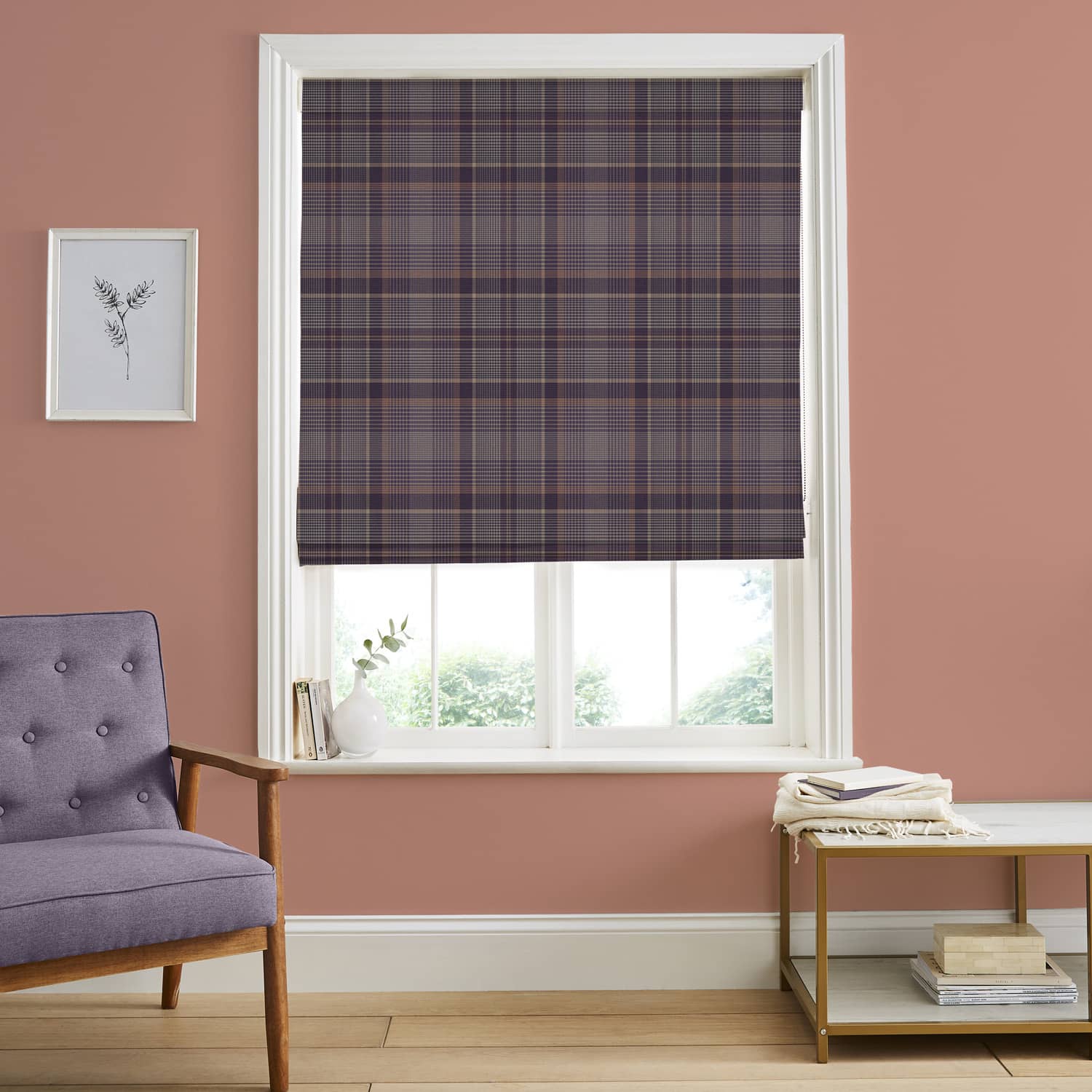 Heritage Plaid Plum Roman Blind