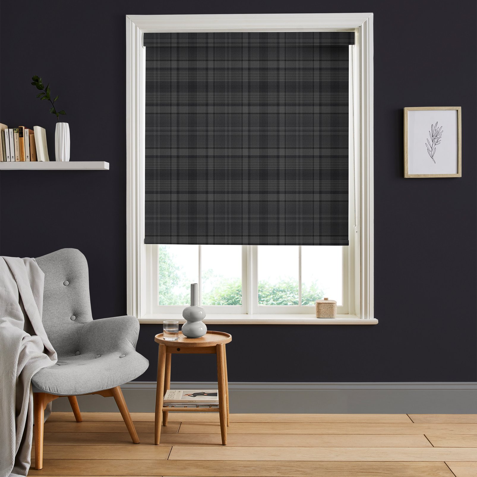 Heritage Plaid Charcoal Roller Blind - 121275rol_ROOMSET_01.jpg