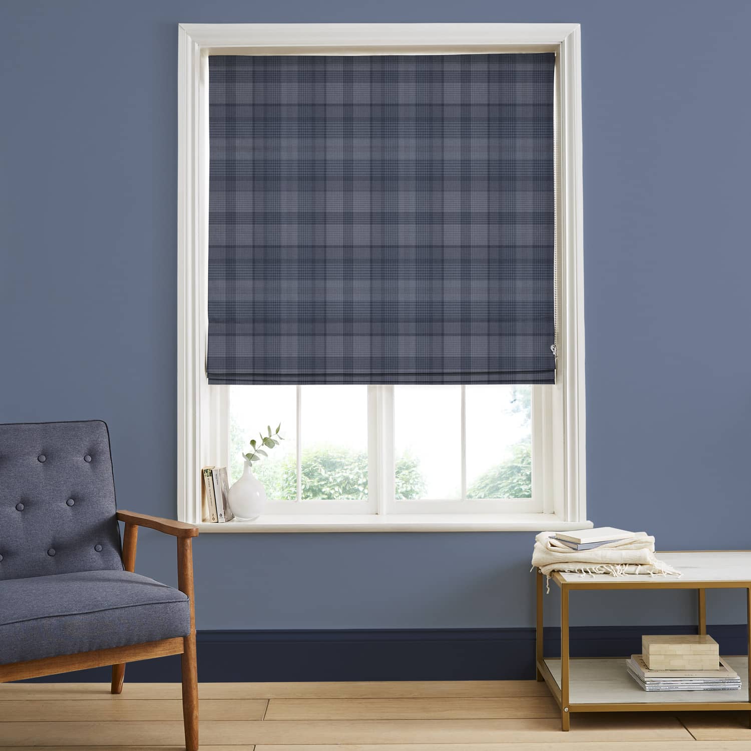Heritage Plaid Blue Roman Blind