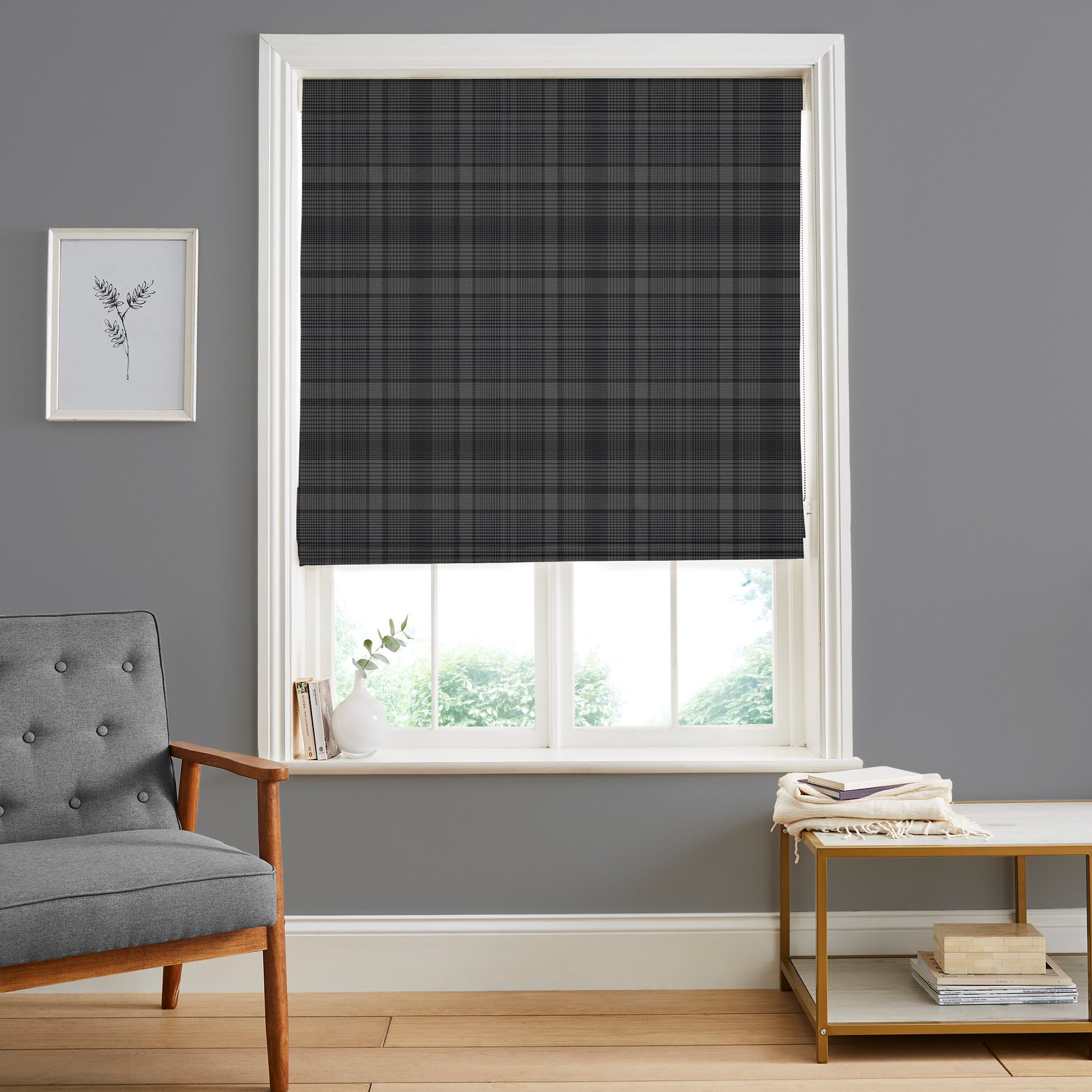 Heritage Plaid Charcoal Roman Blind - 121238rom_ROOMSET_01.jpg
