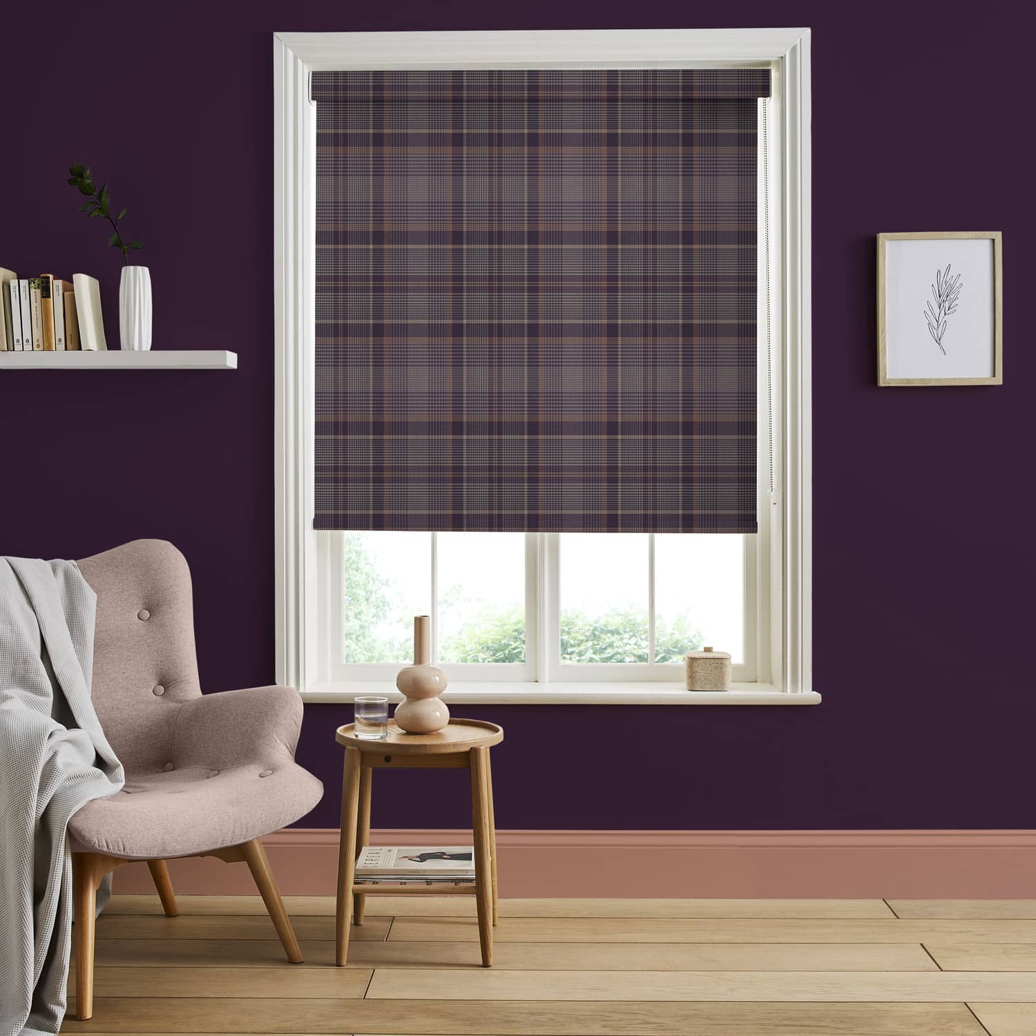 Heritage Plaid Plum Roller Blind