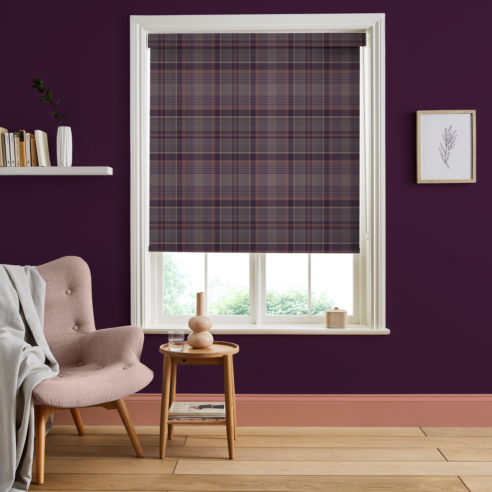 Heritage Plaid Plum Roller Blind - 121281rol_ROOMSET_01.jpg