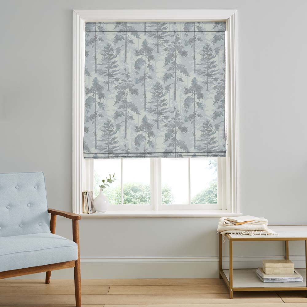 Norse Forest Soft Blue Roman Blind