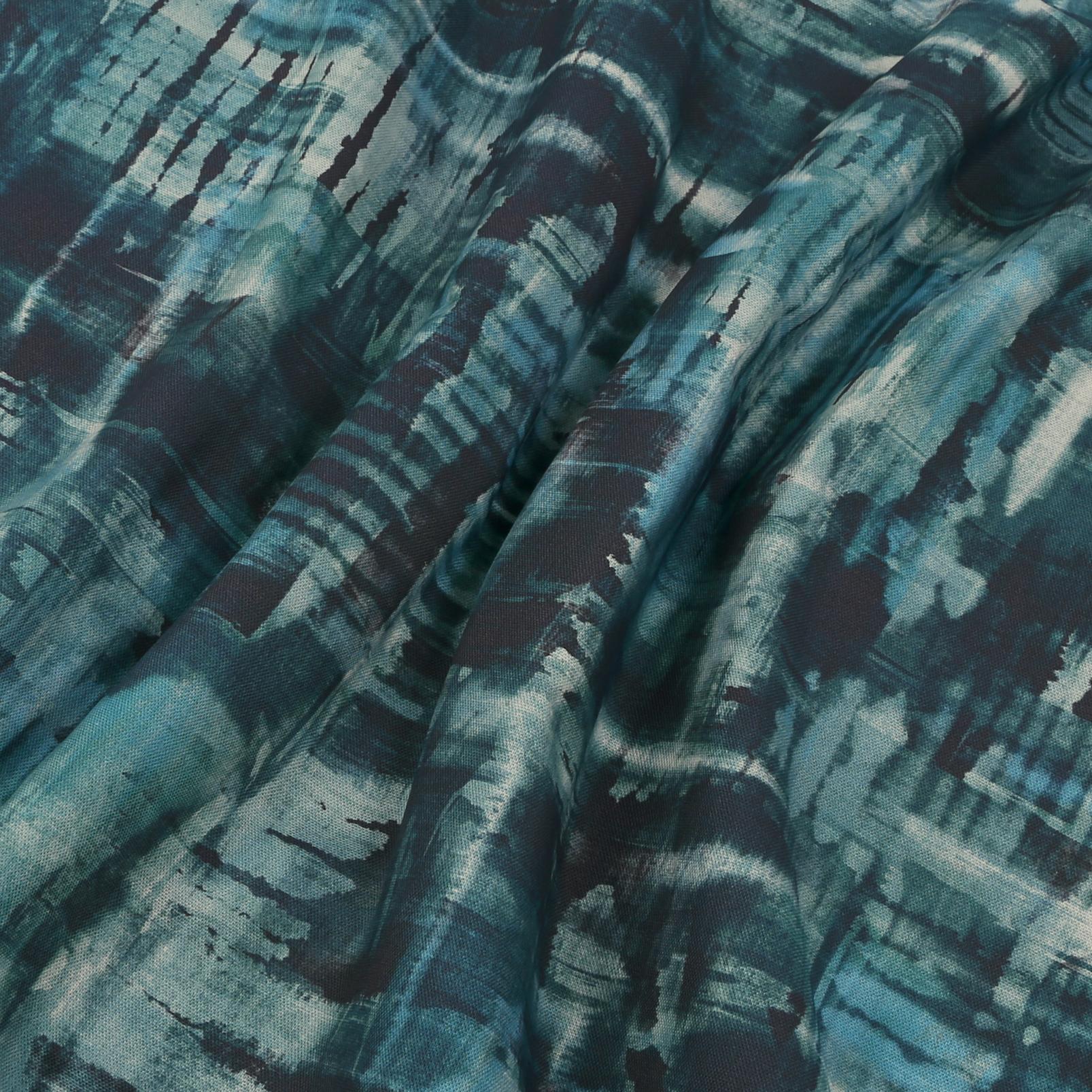 Reecho Teal Curtains fabric close up image