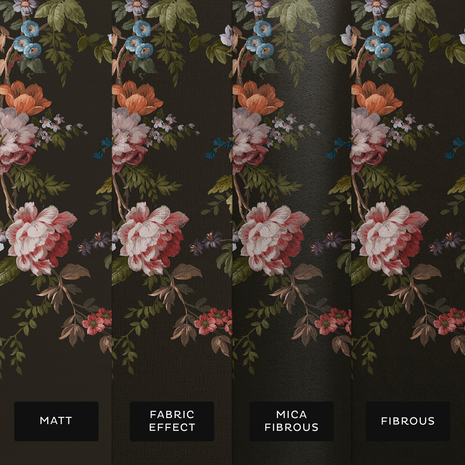 Hague Fleurs Black Bespoke Mural substrate information