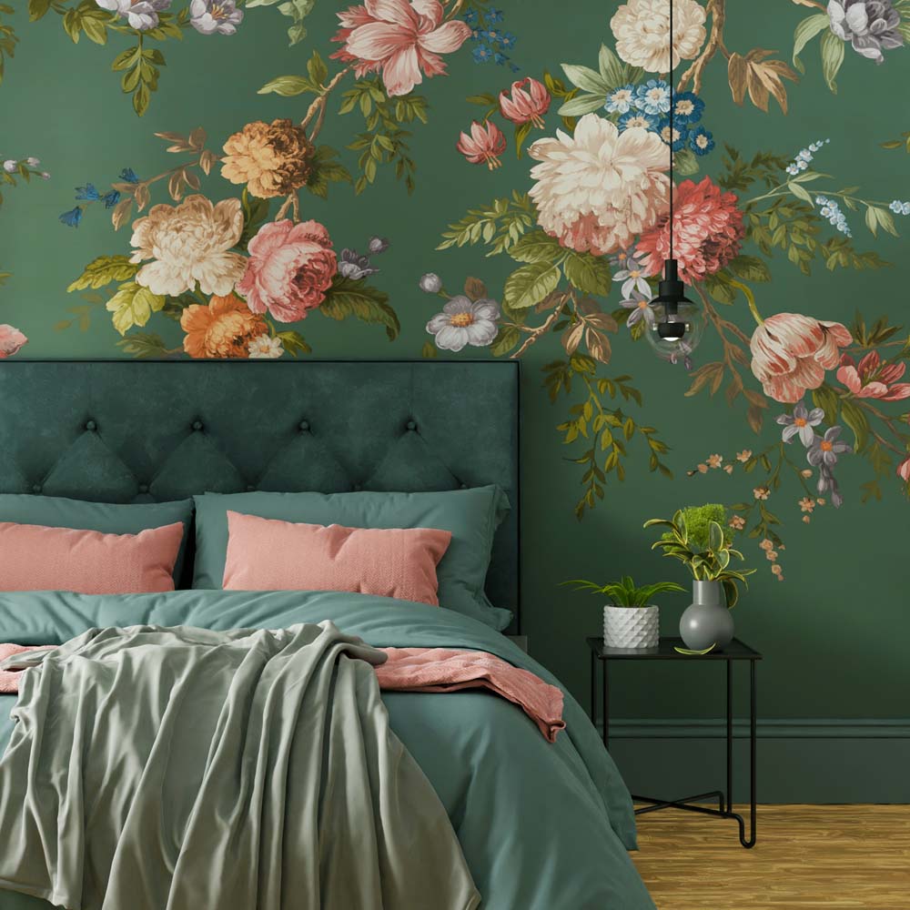 Hague Fleurs Teal Bespoke Mural