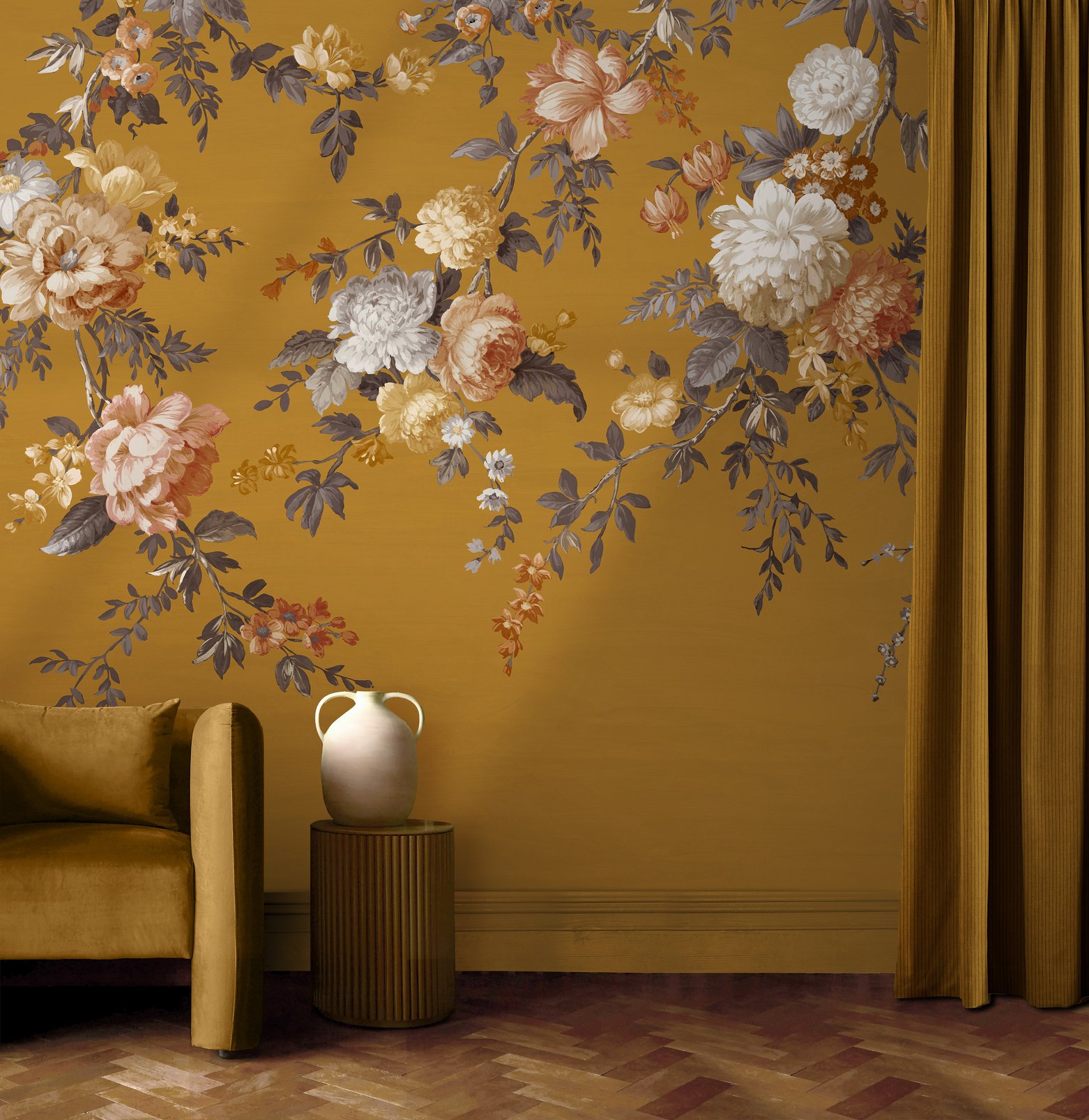 Hague Fleurs Mustard Bespoke Mural - 122036_ROOMSET_01.jpg