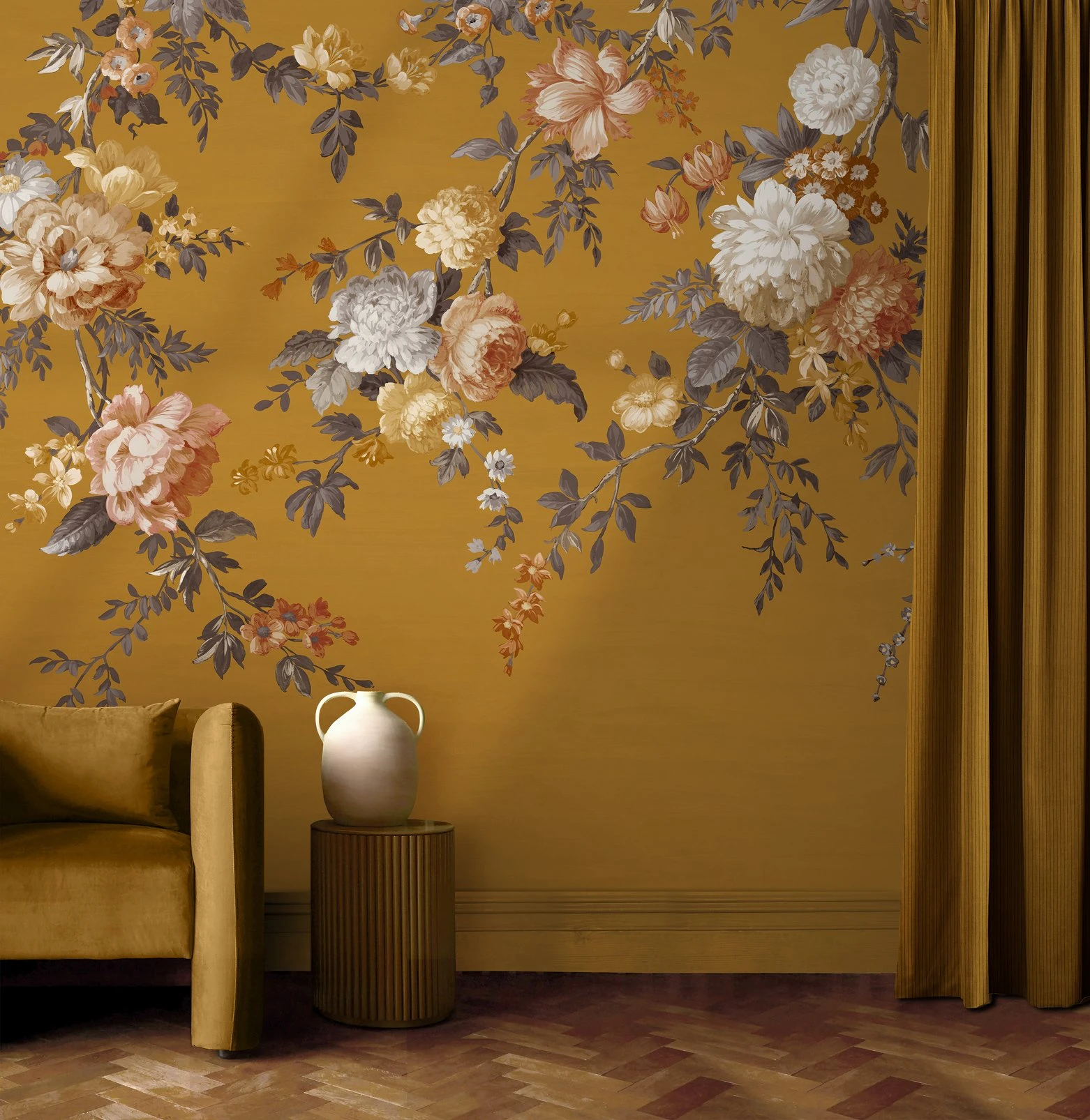 Hague Fleurs Mustard Bespoke Mural - 122036_ROOMSET_01.jpg