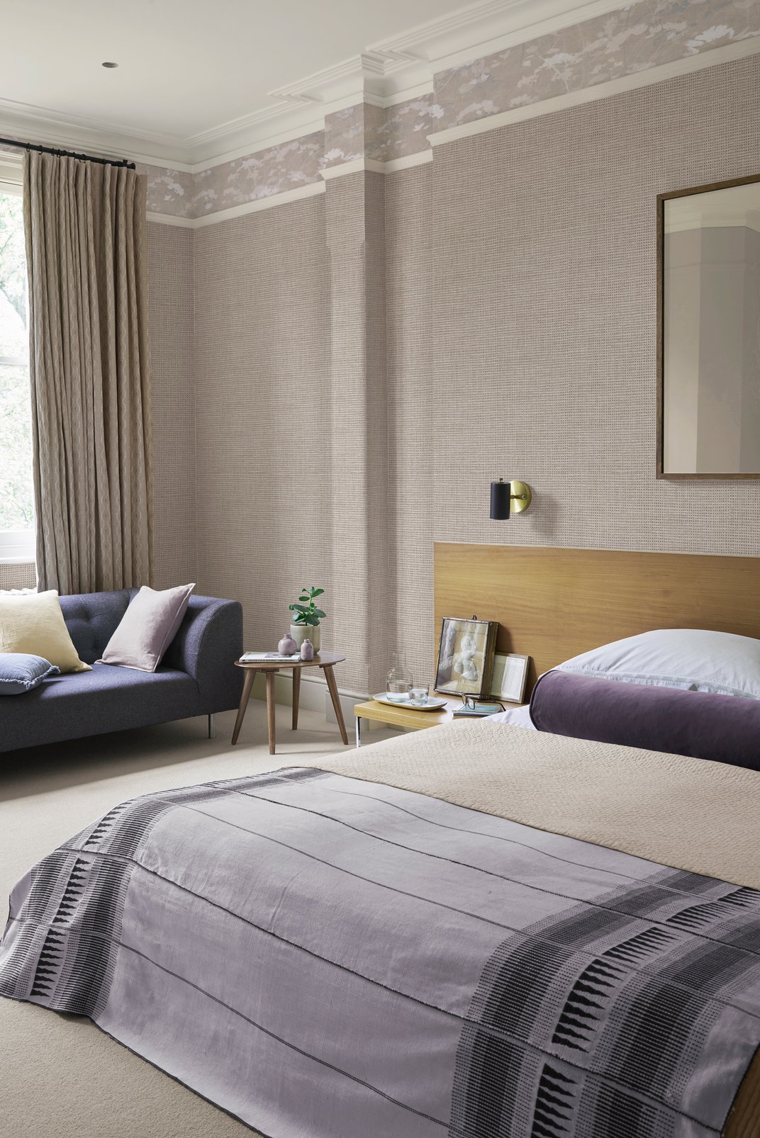 Rustic Weft Praline Wallpaper in a Roomset