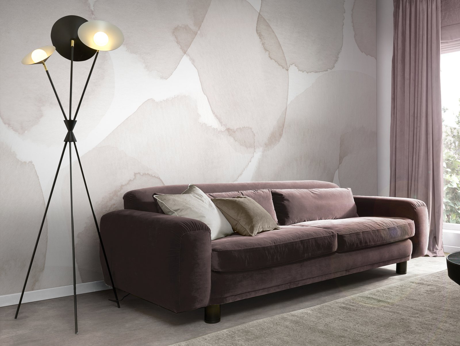 Watercolour Stills Pebble Bespoke Mural in a Roomset