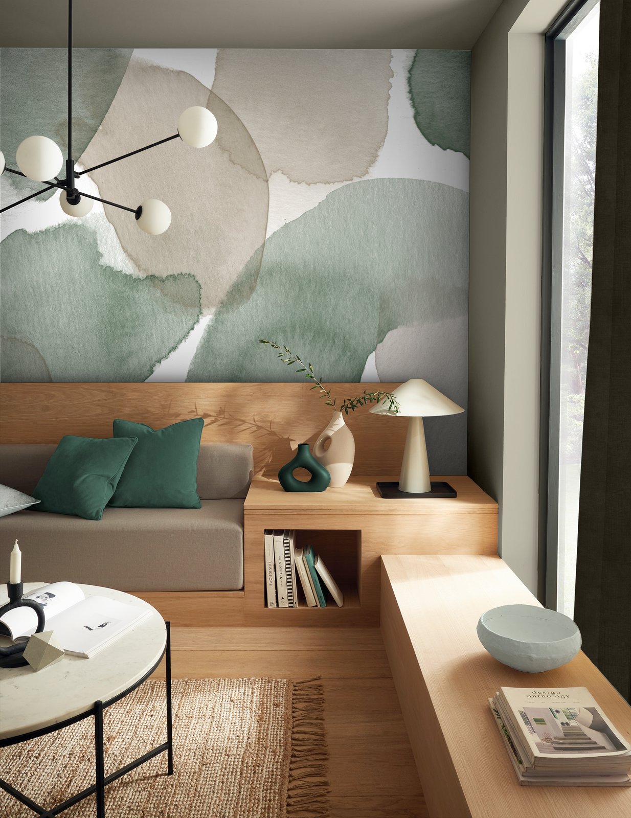 Watercolour Stills Green Bespoke Mural - 124820_ROOMSET_01.jpg