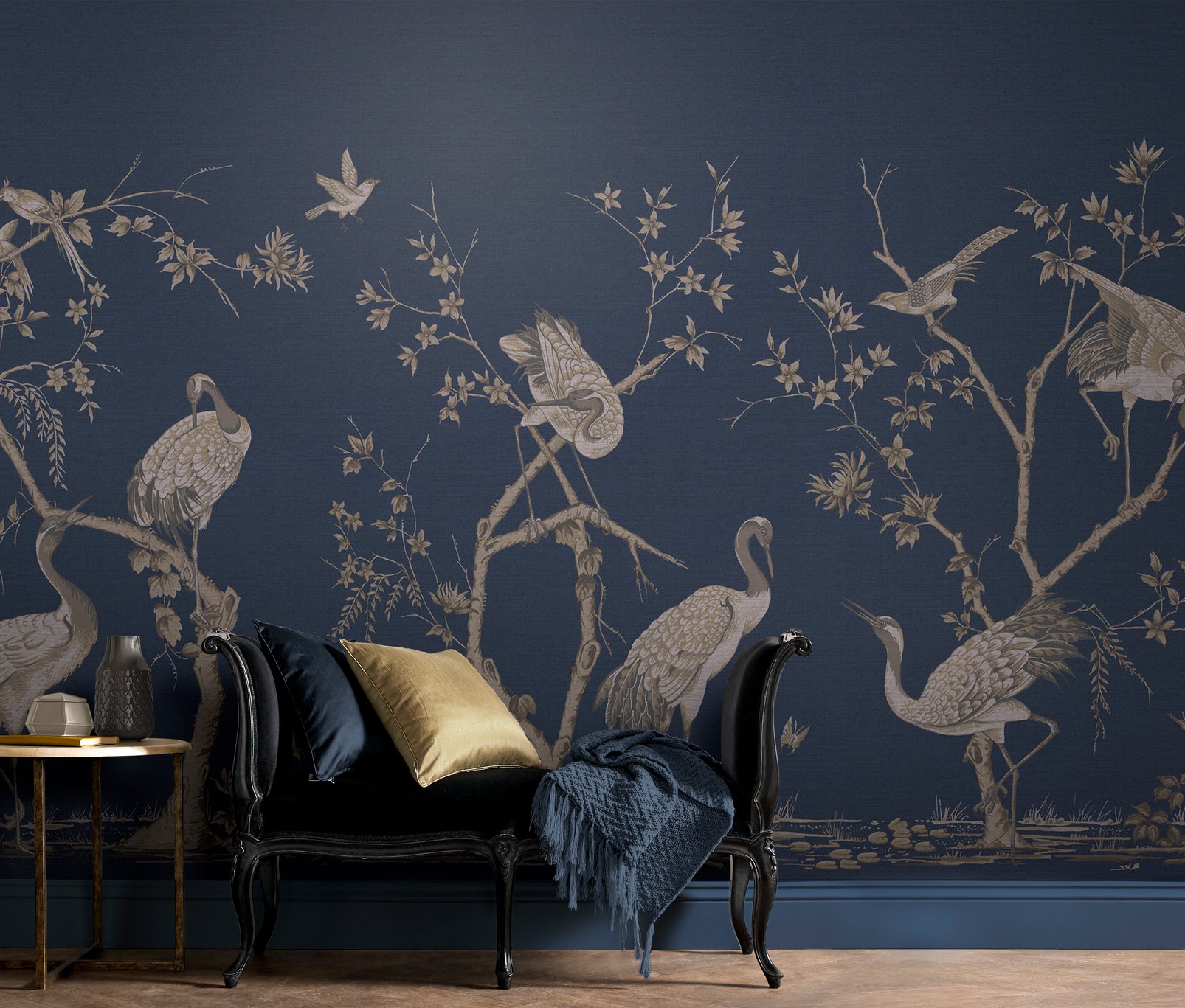 Grazing Cranes Midnight Bespoke Mural - 124762_ROOMSET_01.jpg