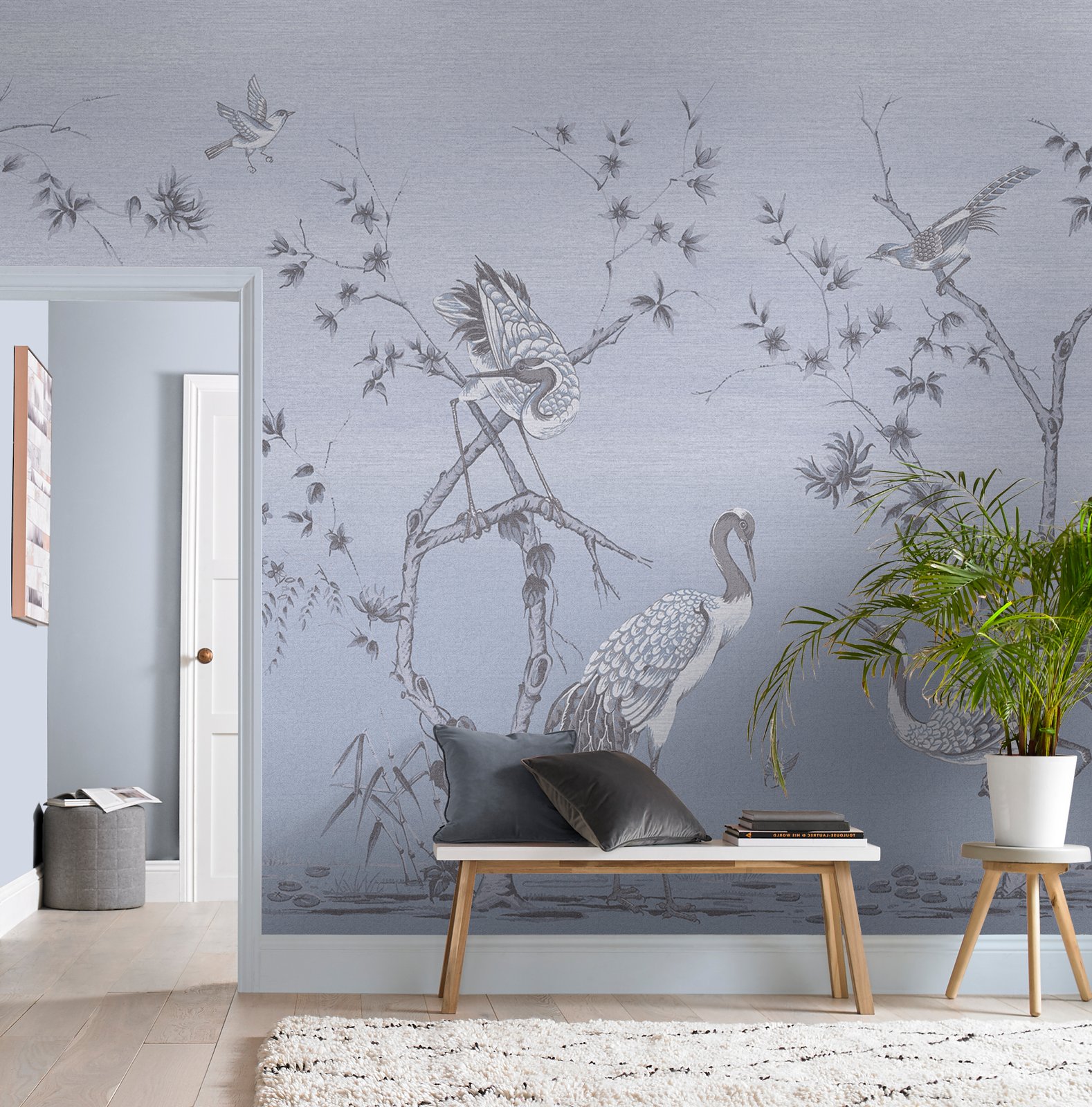 Grazing Cranes Sky Bespoke Mural in a Roomset