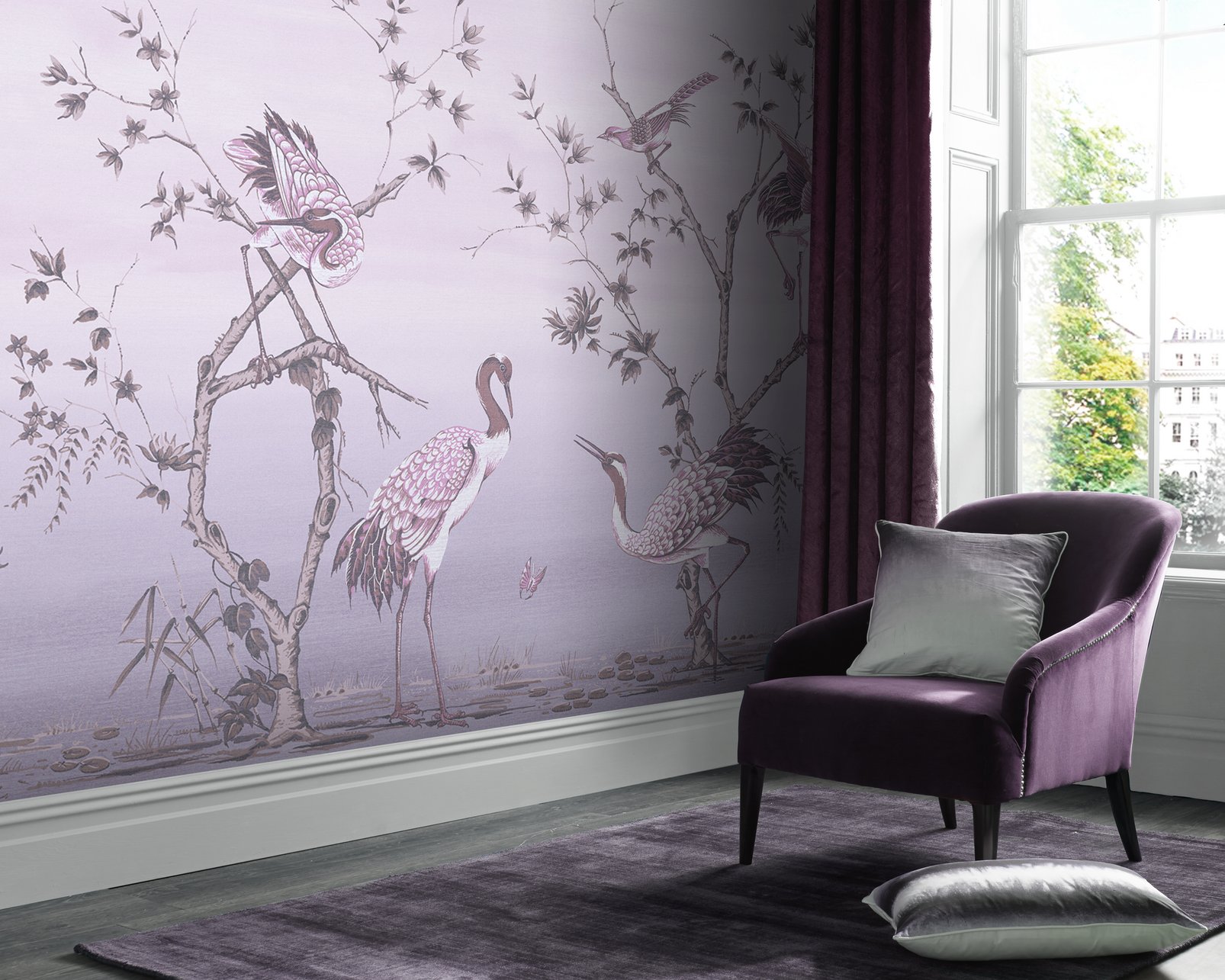 Grazing Cranes Dusk Bespoke Mural - 124784_ROOMSET_01.jpg