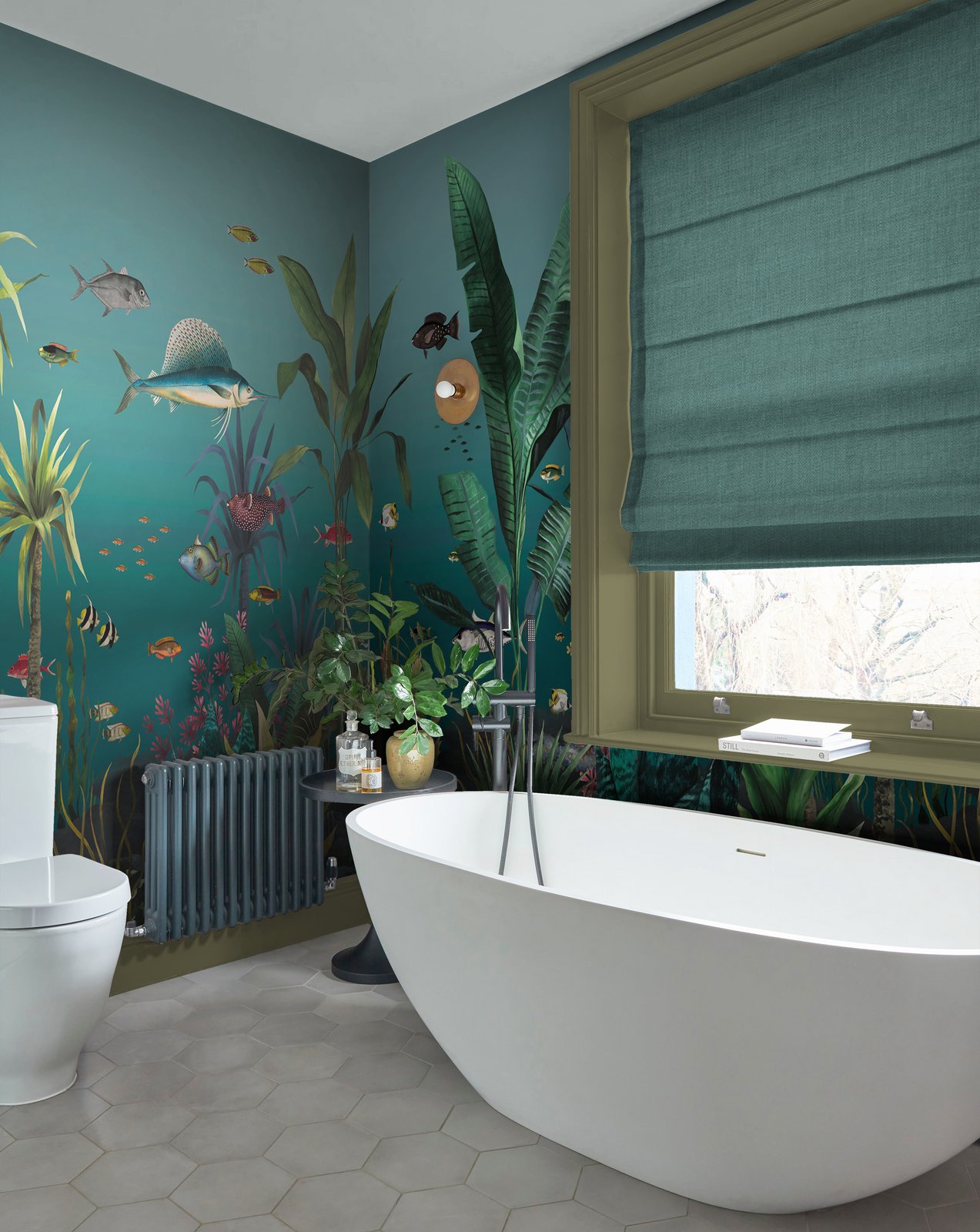 Technicolour Aquarium Teal Bespoke Mural in a Roomset