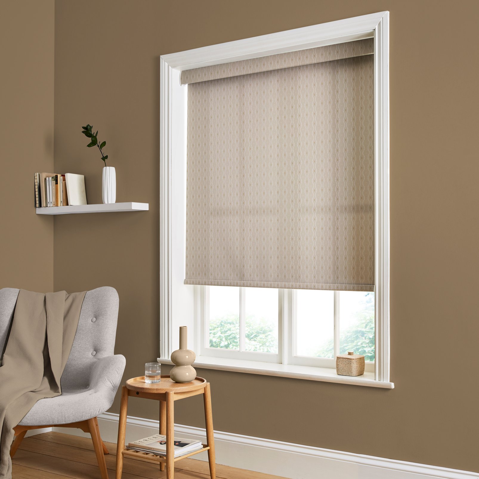 Rustic Ikat Light Natural Light Filtering Roller Blind in a Roomset