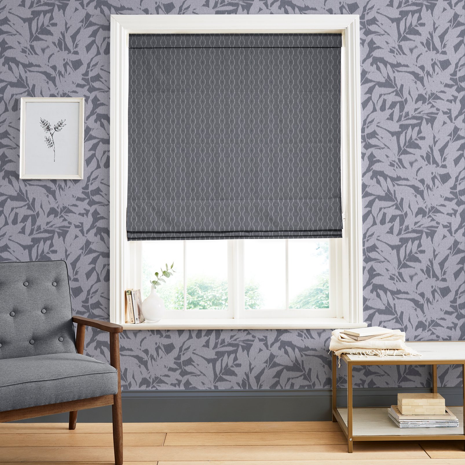 Rustic Ikat Denim Roman Blinds