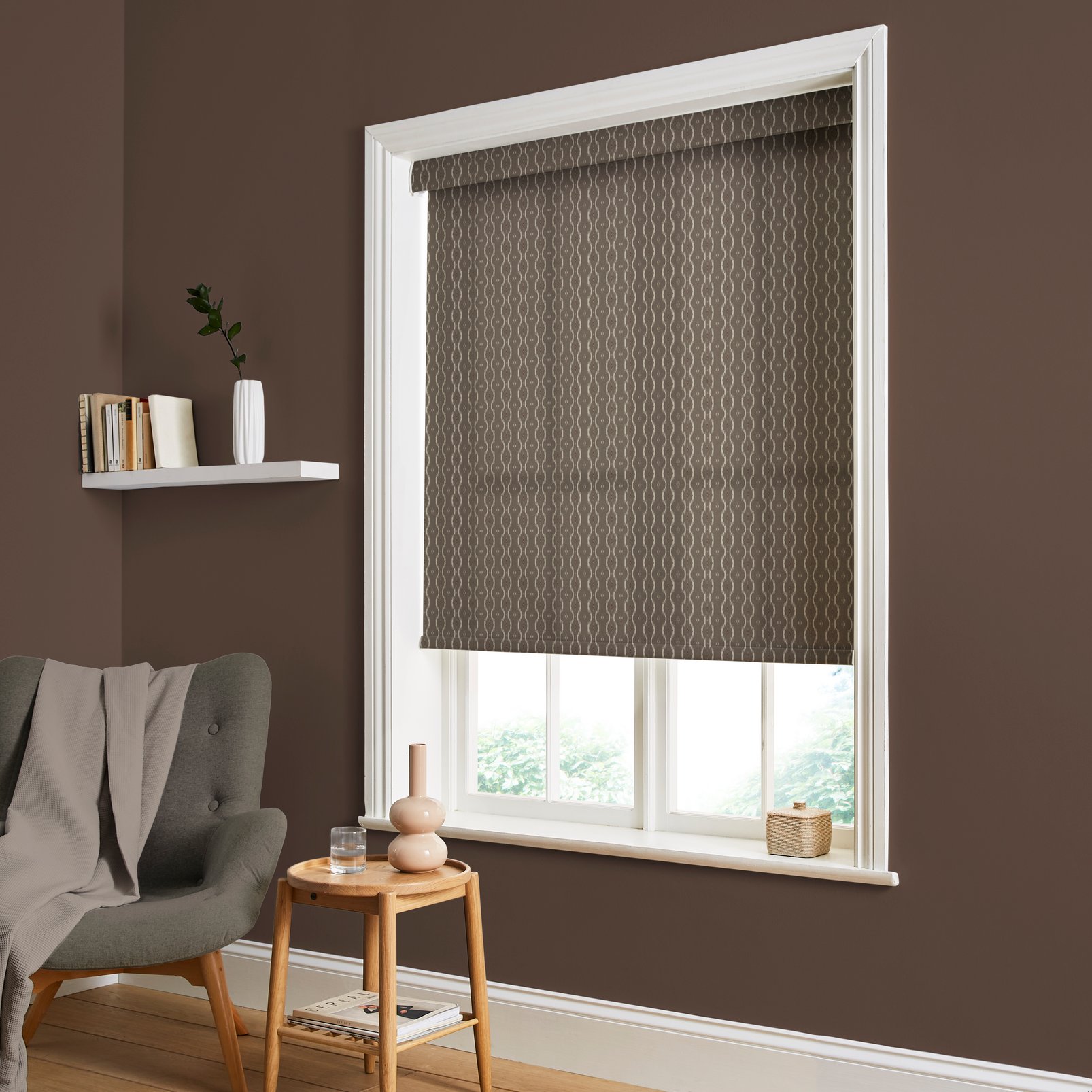 Rustic Ikat Chocolate Light Filtering Roller Blind