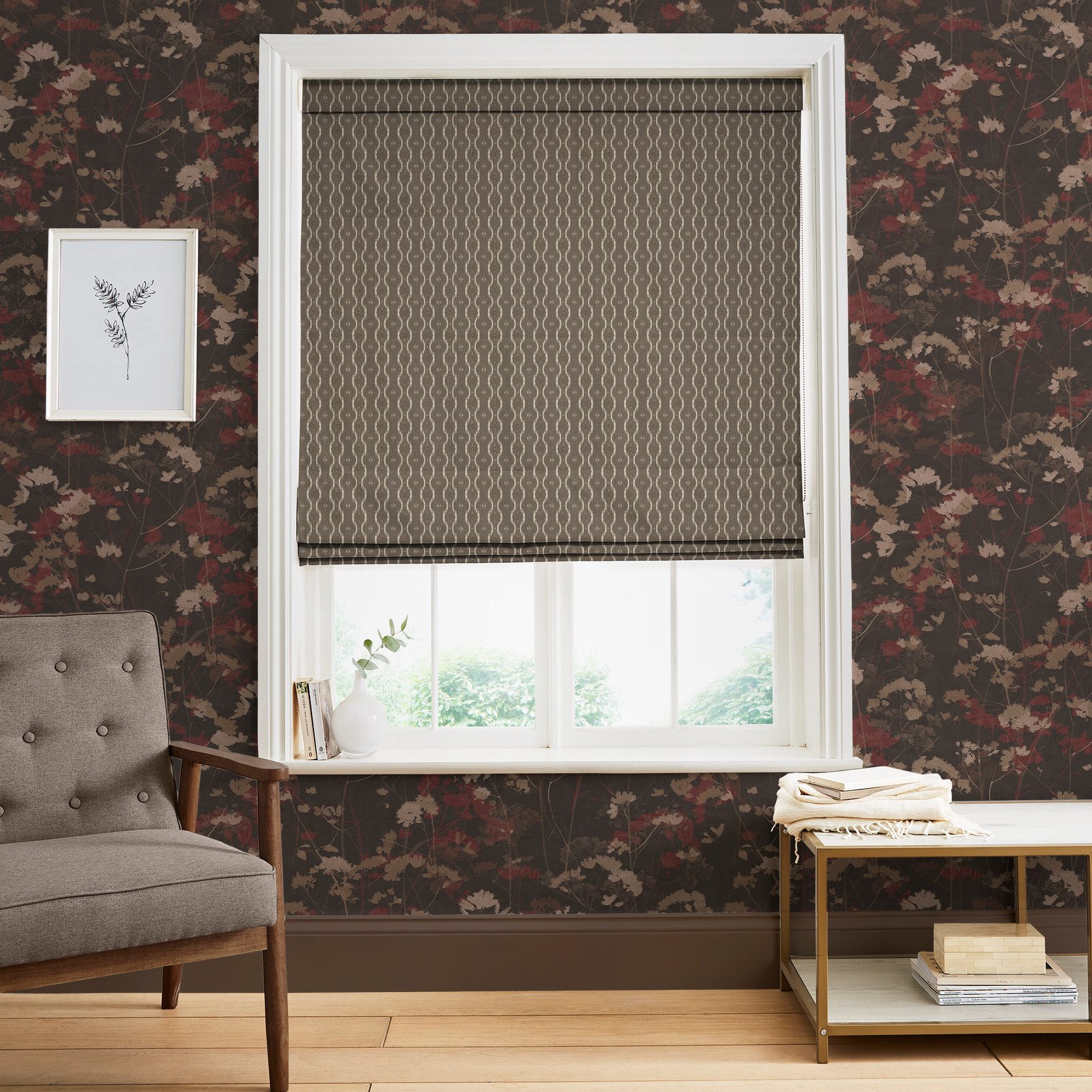 Rustic Ikat Chocolate Roman Blinds in a Roomset