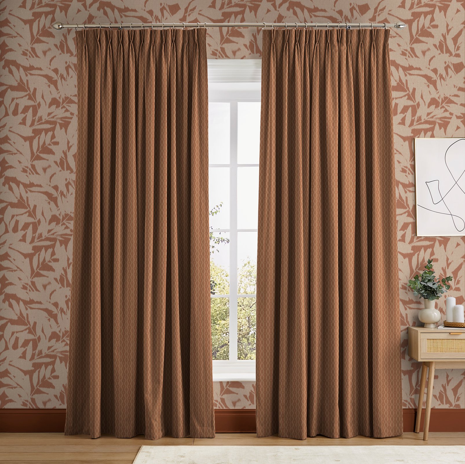 Rustic Ikat Clay Curtains in a Roomset
