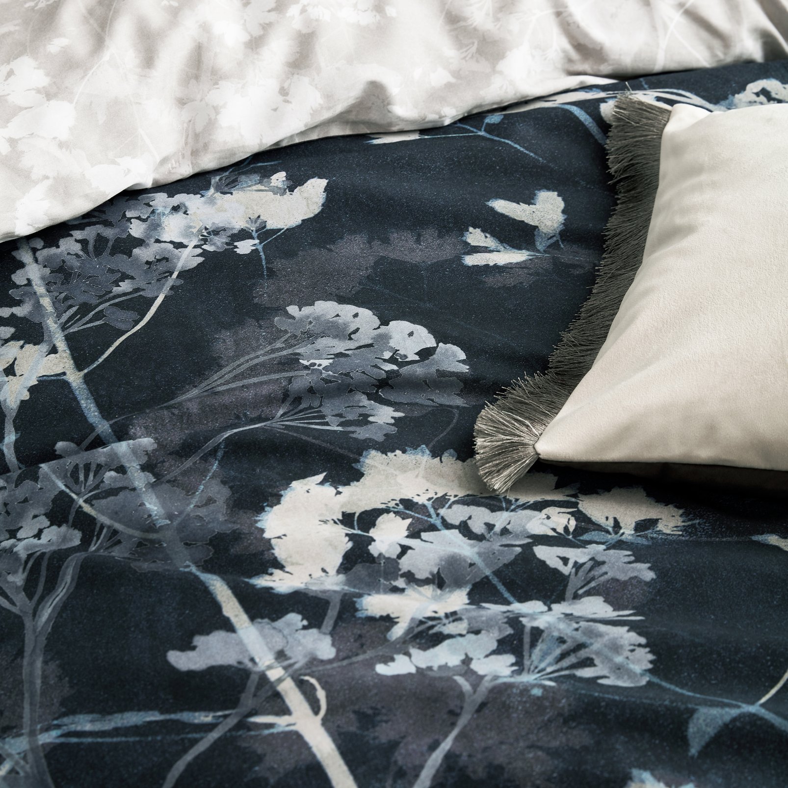 Flower Press Indigo Duvet Cover Set close up image
