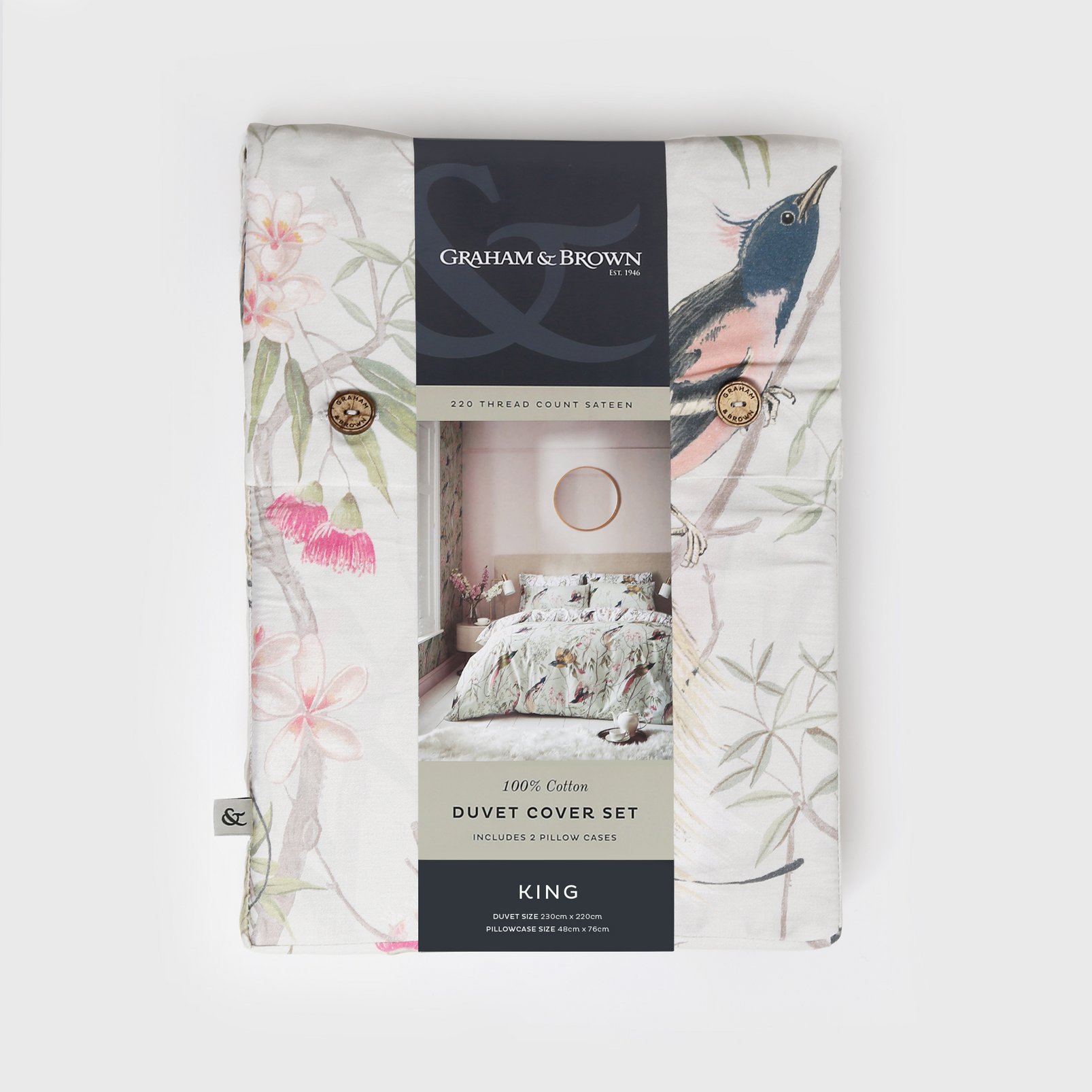Clavering Birds Sage Green Duvet Cover Set - 124690_PACK_ CLAVERING BIRDS BED LINEN_03.jpg