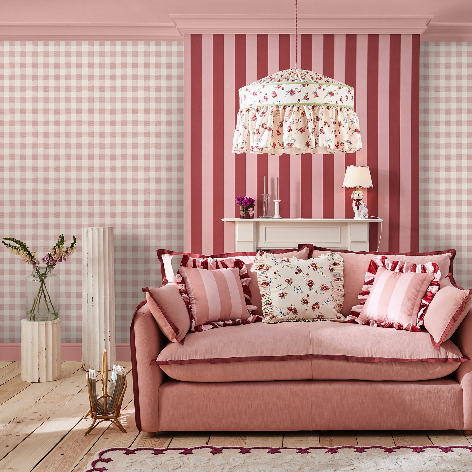 Cath Kidston Painted Gingham Pink Wallpaper - 125515_ROOMSET_PAINTED GINGHAM PINK_01.jpg