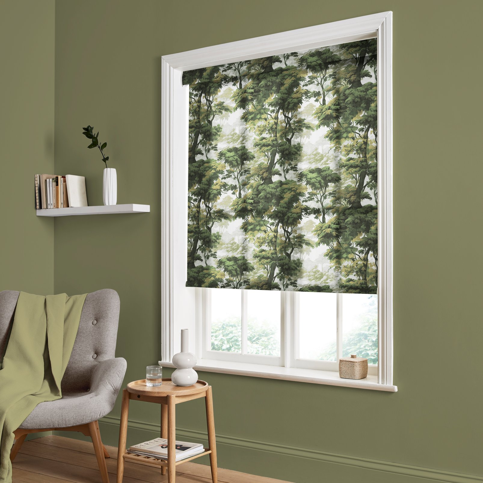 Bobart's Garden Lush Green Roller Blind in a Roomset