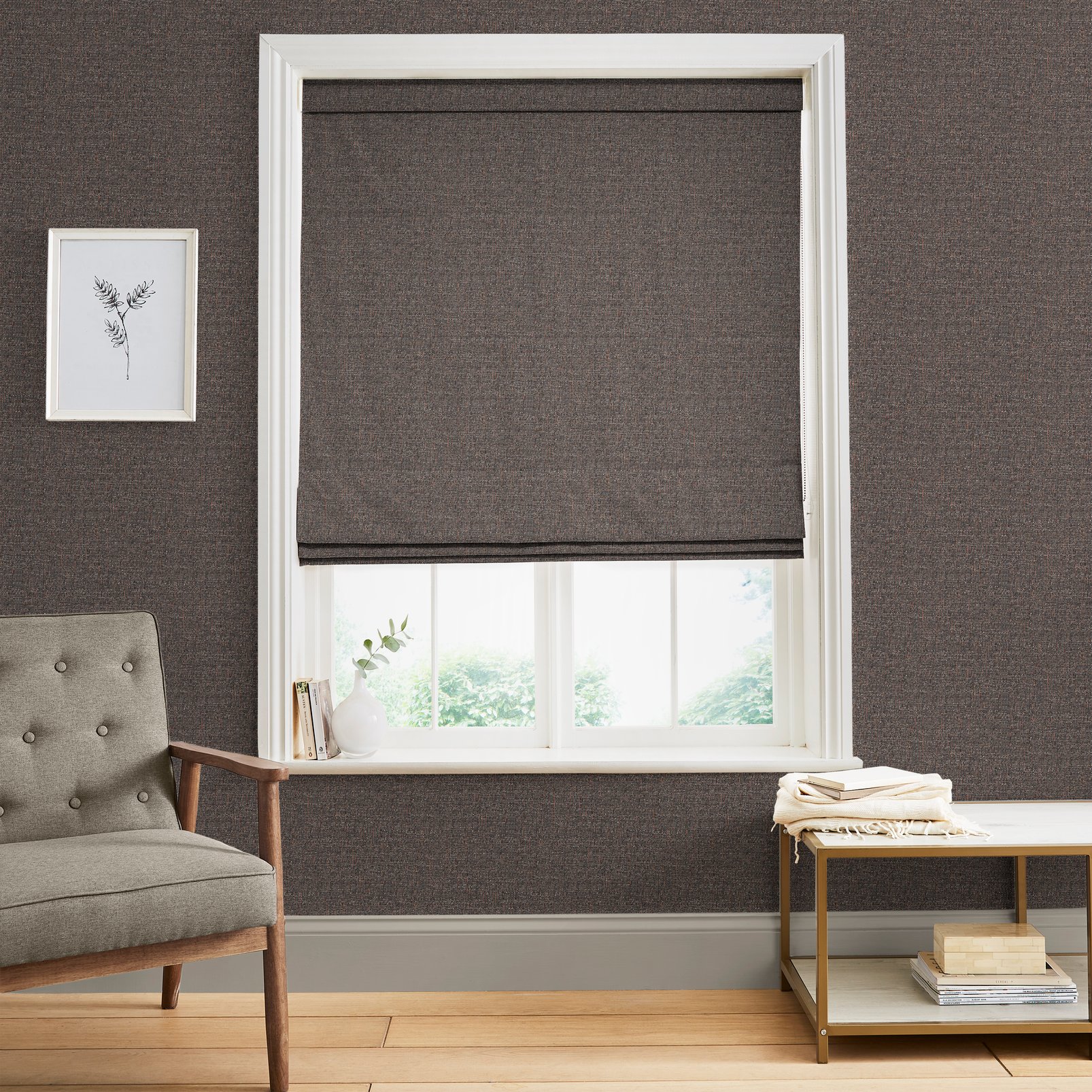 Albion Texture Chocolate Roman Blind - 129293rom_ROOMSET_ALBION TEXTURE CHOCOLATE_01.jpg