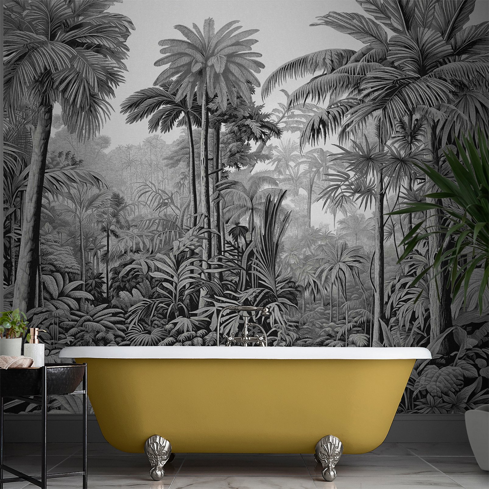 Benmore Ridge Etching Charcoal Bespoke Mural in a Roomset