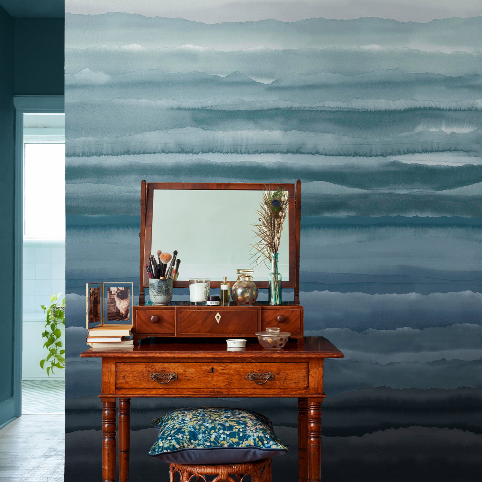 Strata Sapphire Bespoke Mural in a Roomset