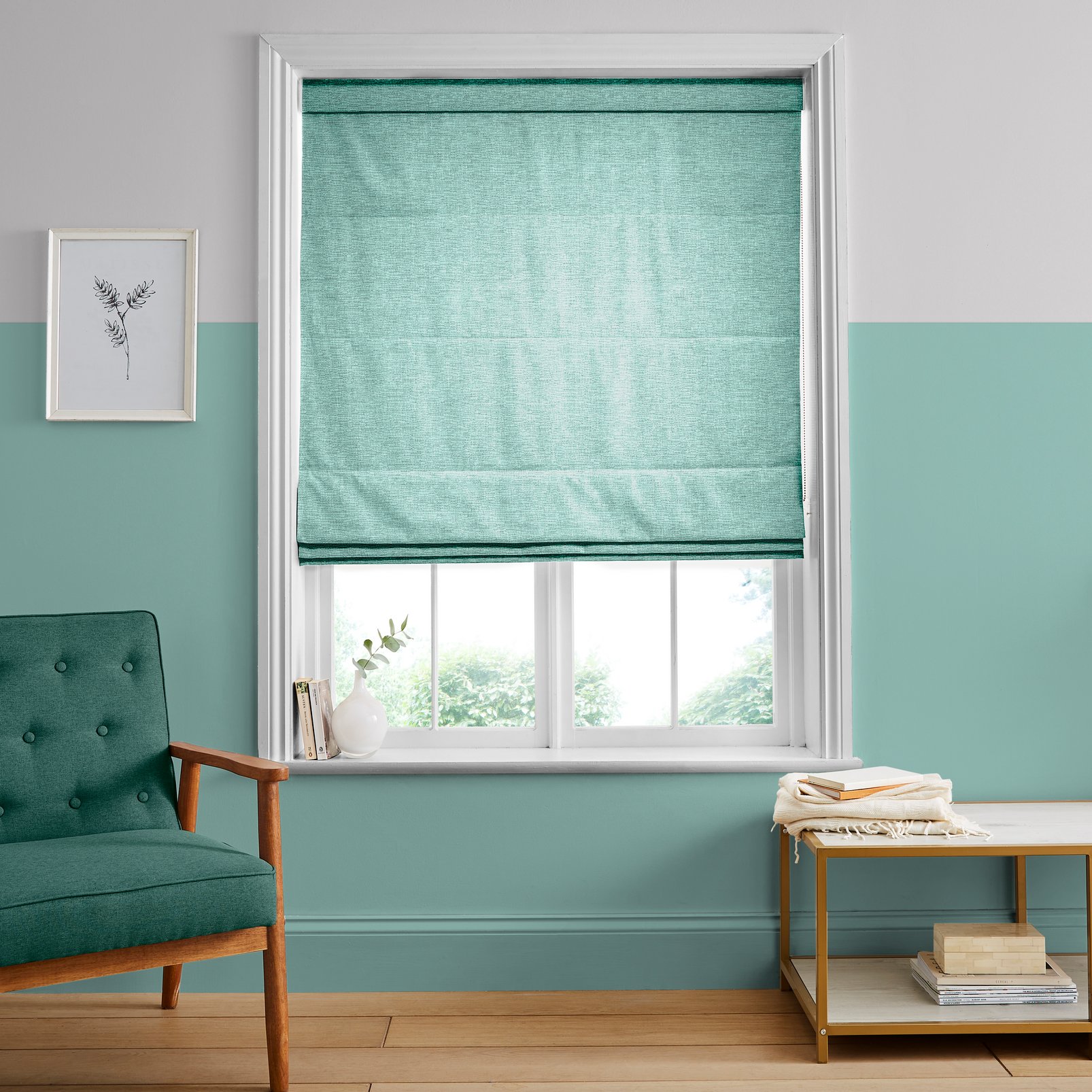 Ethereal Aqua Roman Blind in a Roomset