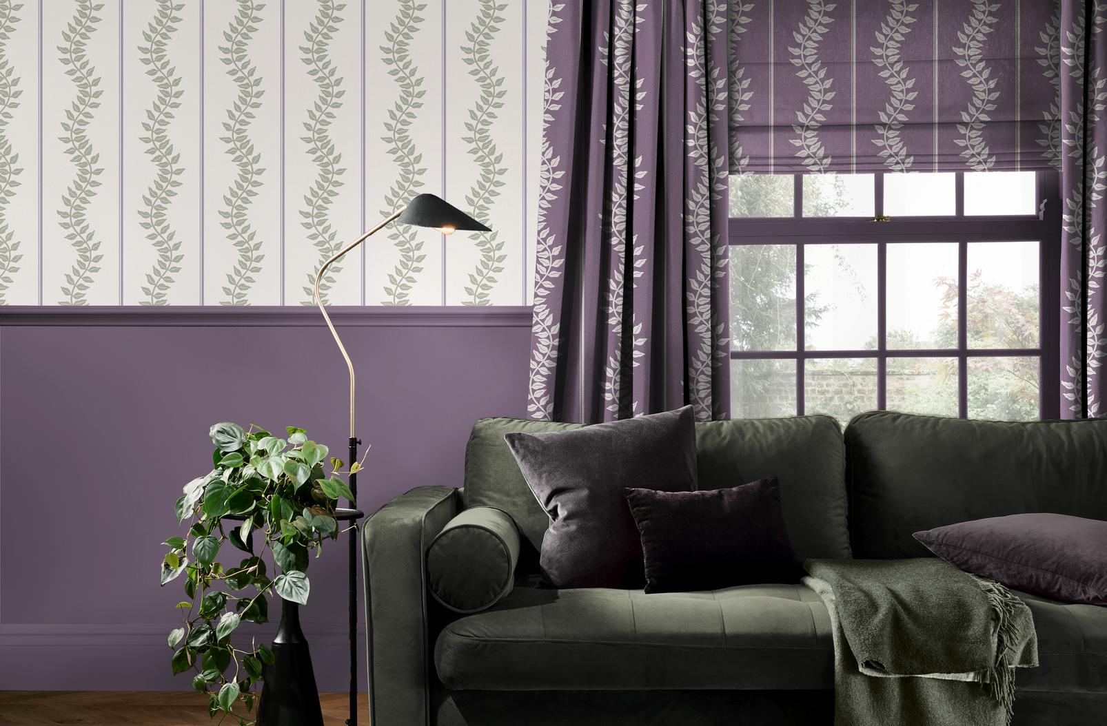 Laurel Leaf Stripe Mauve & Sage Wallpaper - 130293_ROOMSET_01.jpg