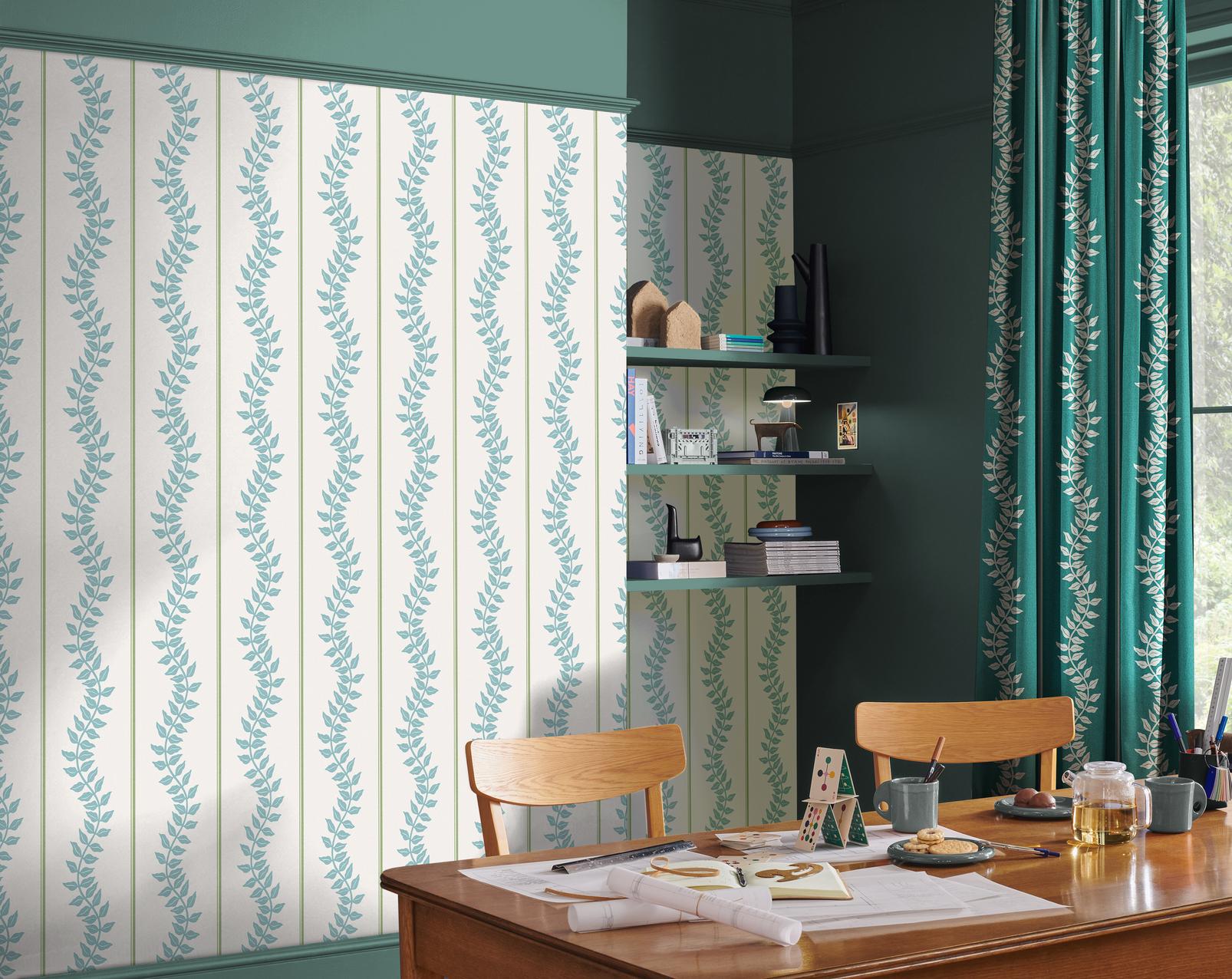 Laurel Leaf Stripe Blue & Green Wallpaper - 130290_ROOMSET_01.jpg