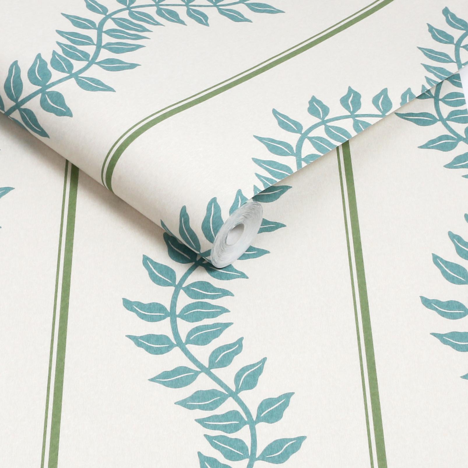 Laurel Leaf Stripe Blue & Green Wallpaper - 130290_ROLLSHOT_01.jpg