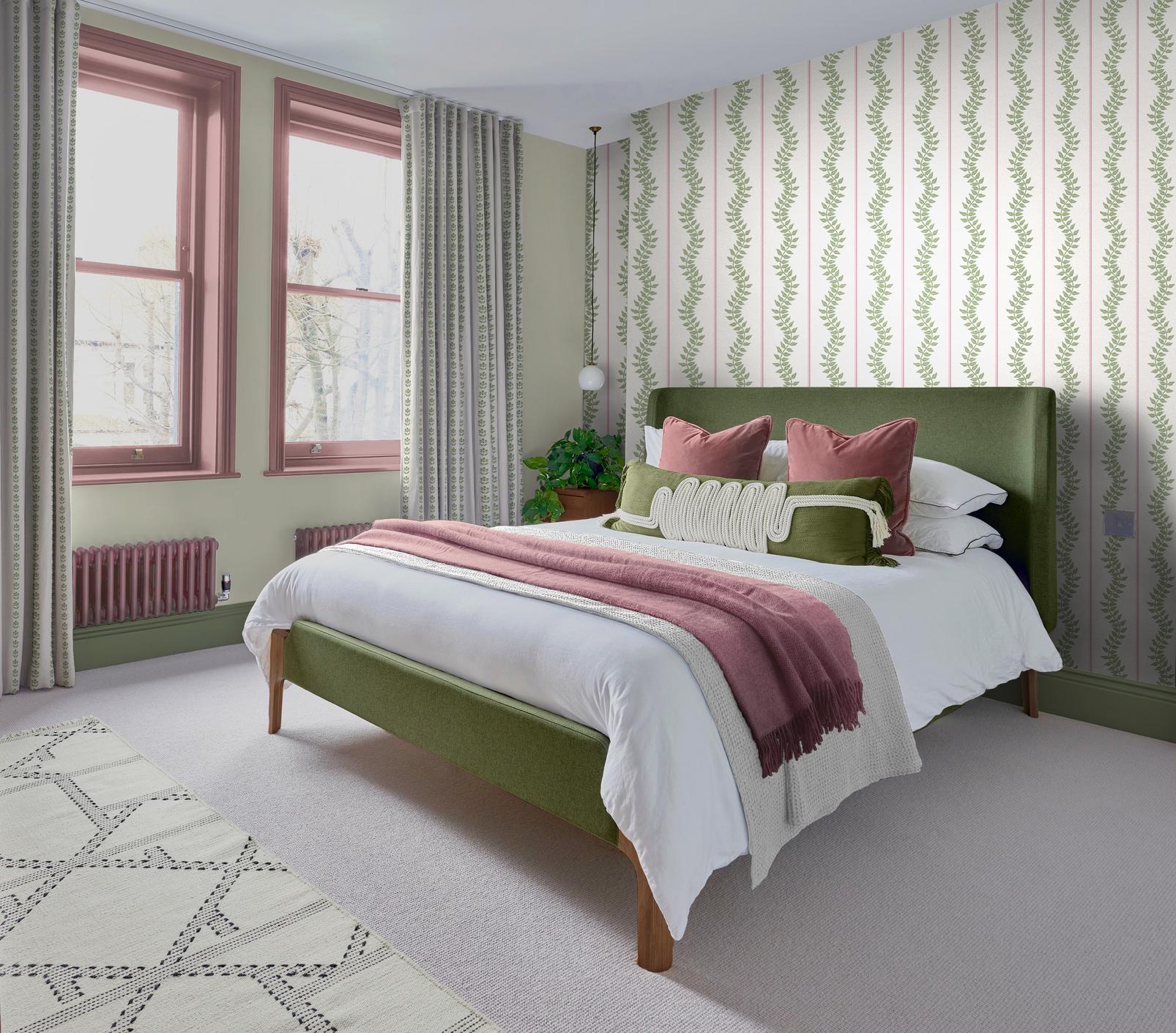 Laurel Leaf Stripe Pink & Green Wallpaper - 130292_ROOMSET_01.jpg