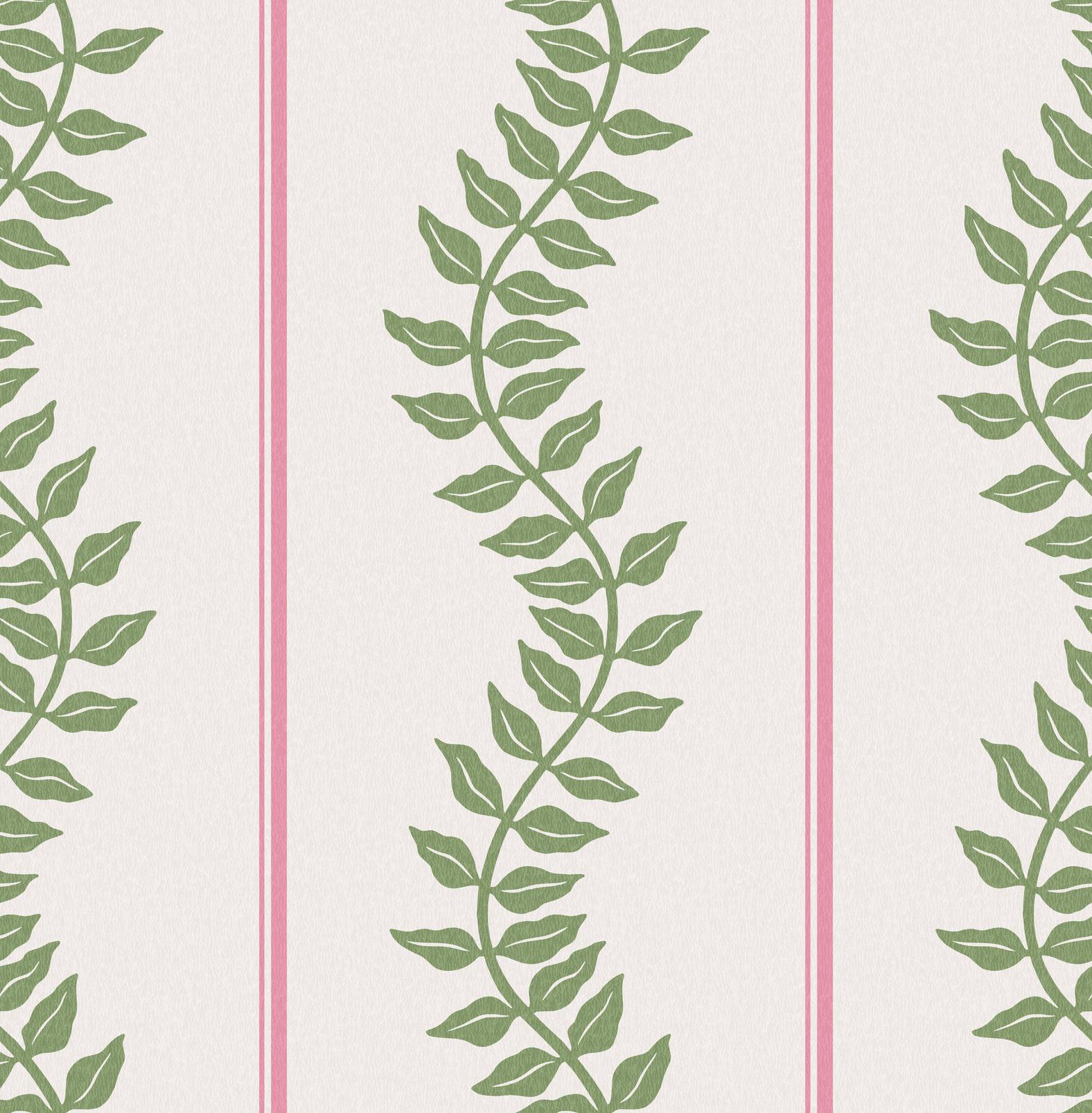 Laurel Leaf Stripe Pink & Green Wallpaper - 130292_TILE_01.jpg