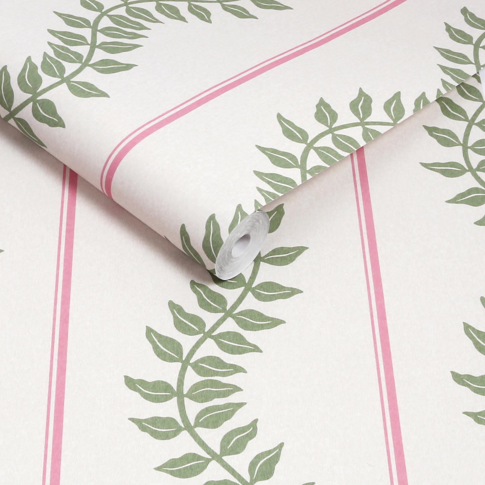 Laurel Leaf Stripe Pink & Green Wallpaper - 130292_ROLLSHOT_01.jpg