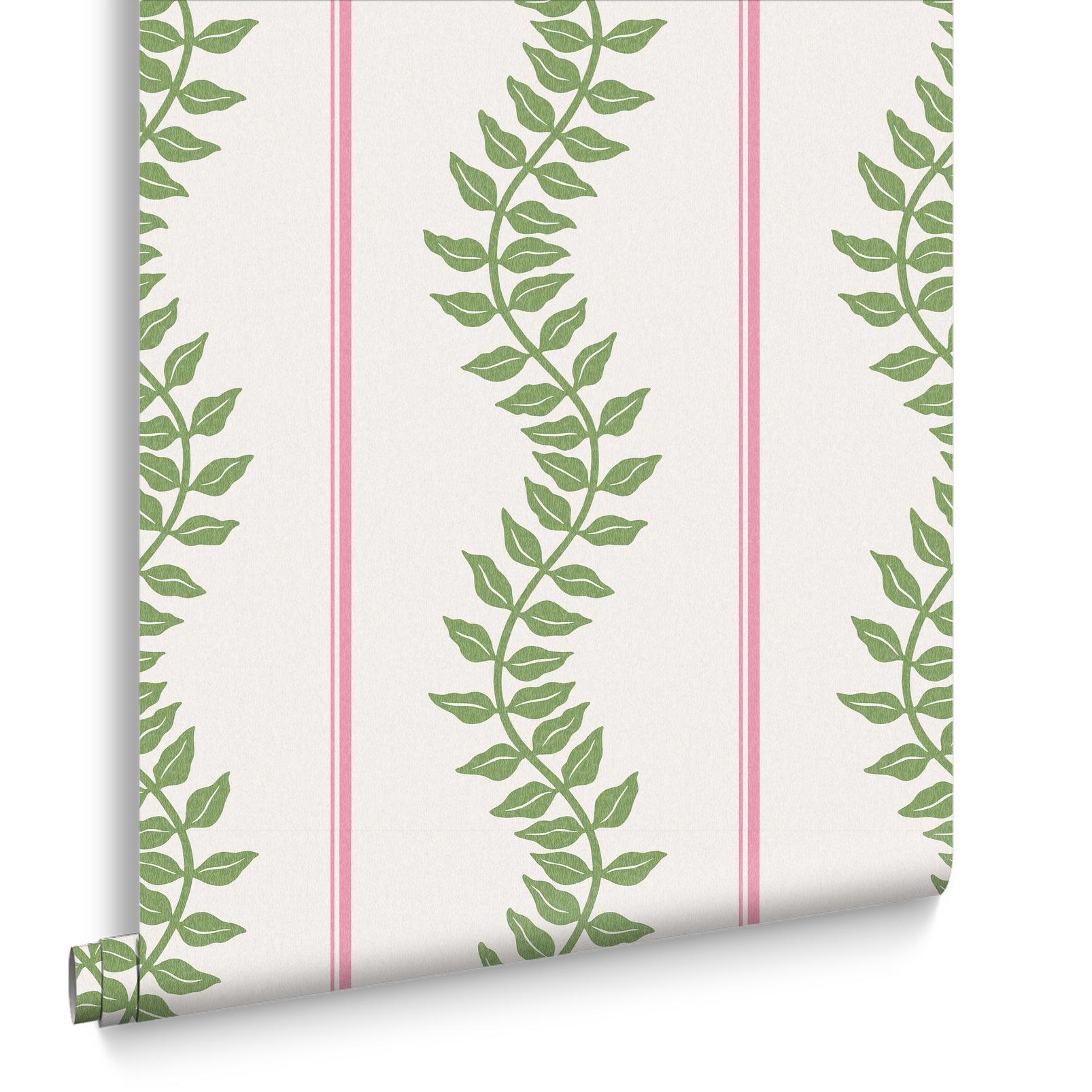 Laurel Leaf Stripe Pink & Green Wallpaper - 130292_DIGITAL_ROLL_01.jpg