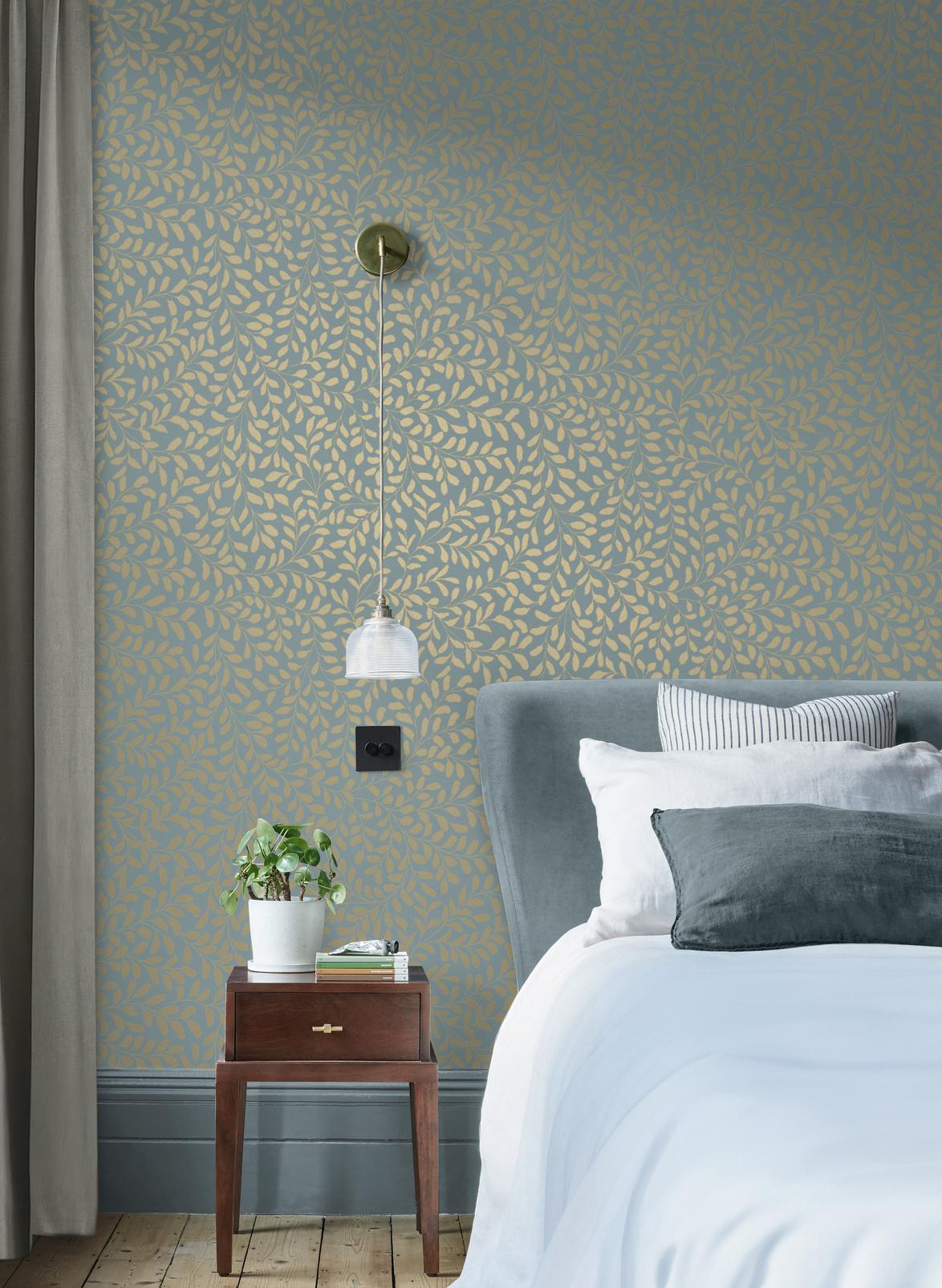 Gilded Leaf Sky Blue & Pale Gold Wallpaper - 130368_ROOMSET_01.jpg
