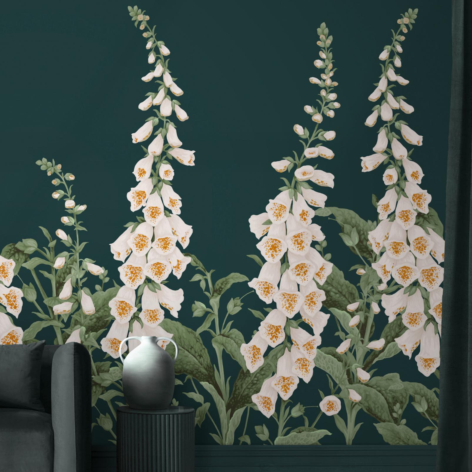 Foxglove Teal Mural in a Roomset
