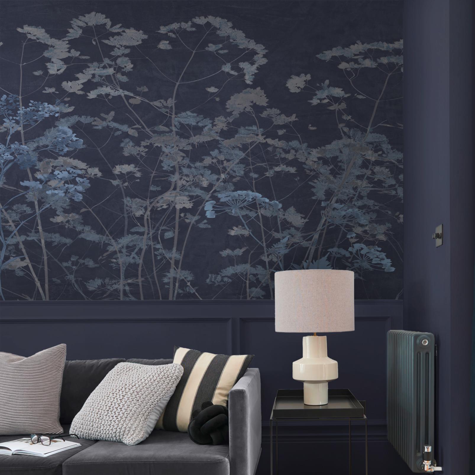 Flower Press Indigo Bespoke Mural in a Roomset