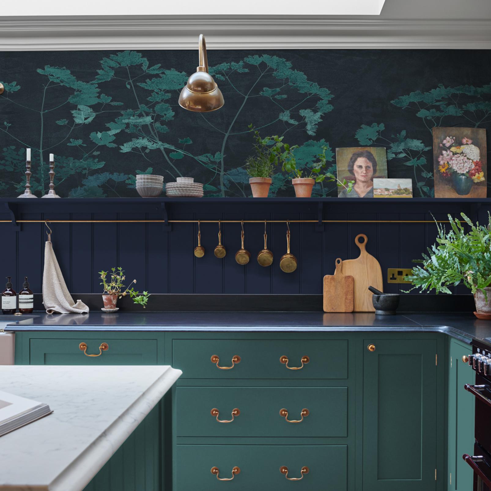 Flower Press Teal Mural in a Roomset