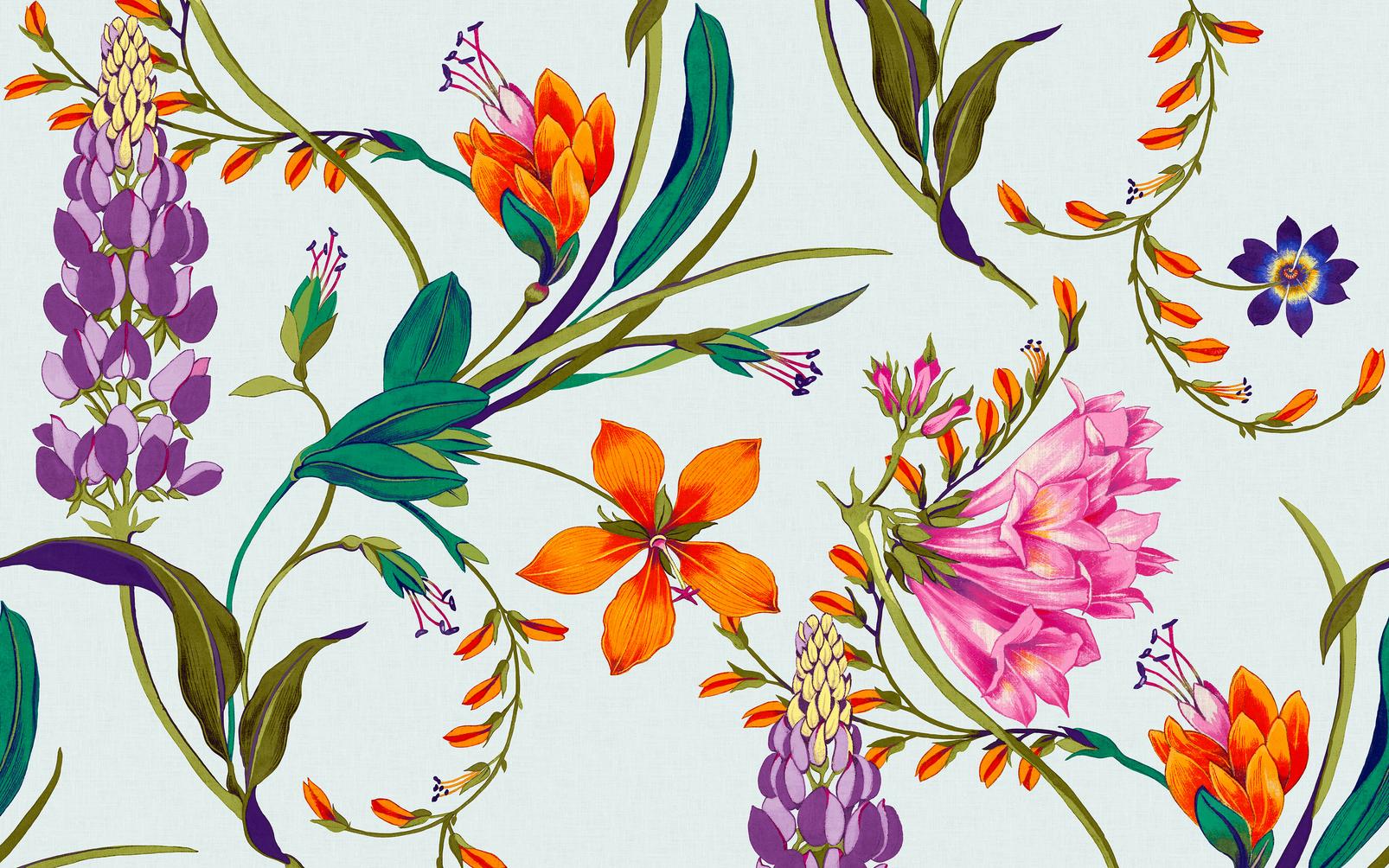 Botanists Scroll Duck Egg Mural design