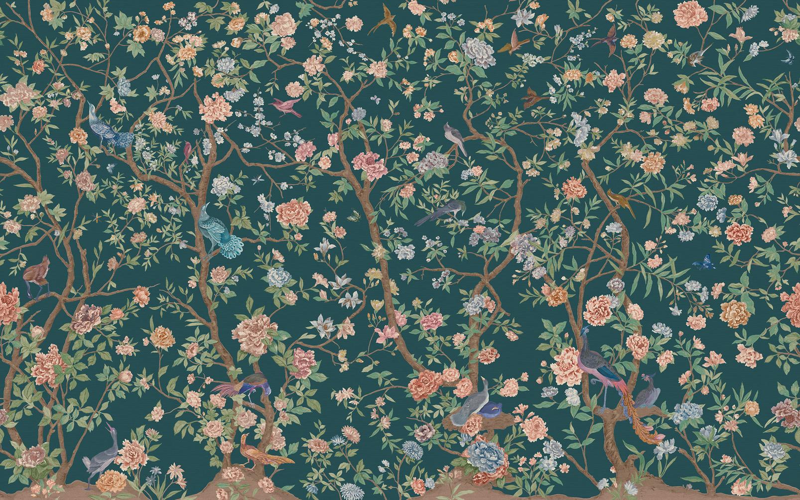 Chinoiserie Teal Mural design