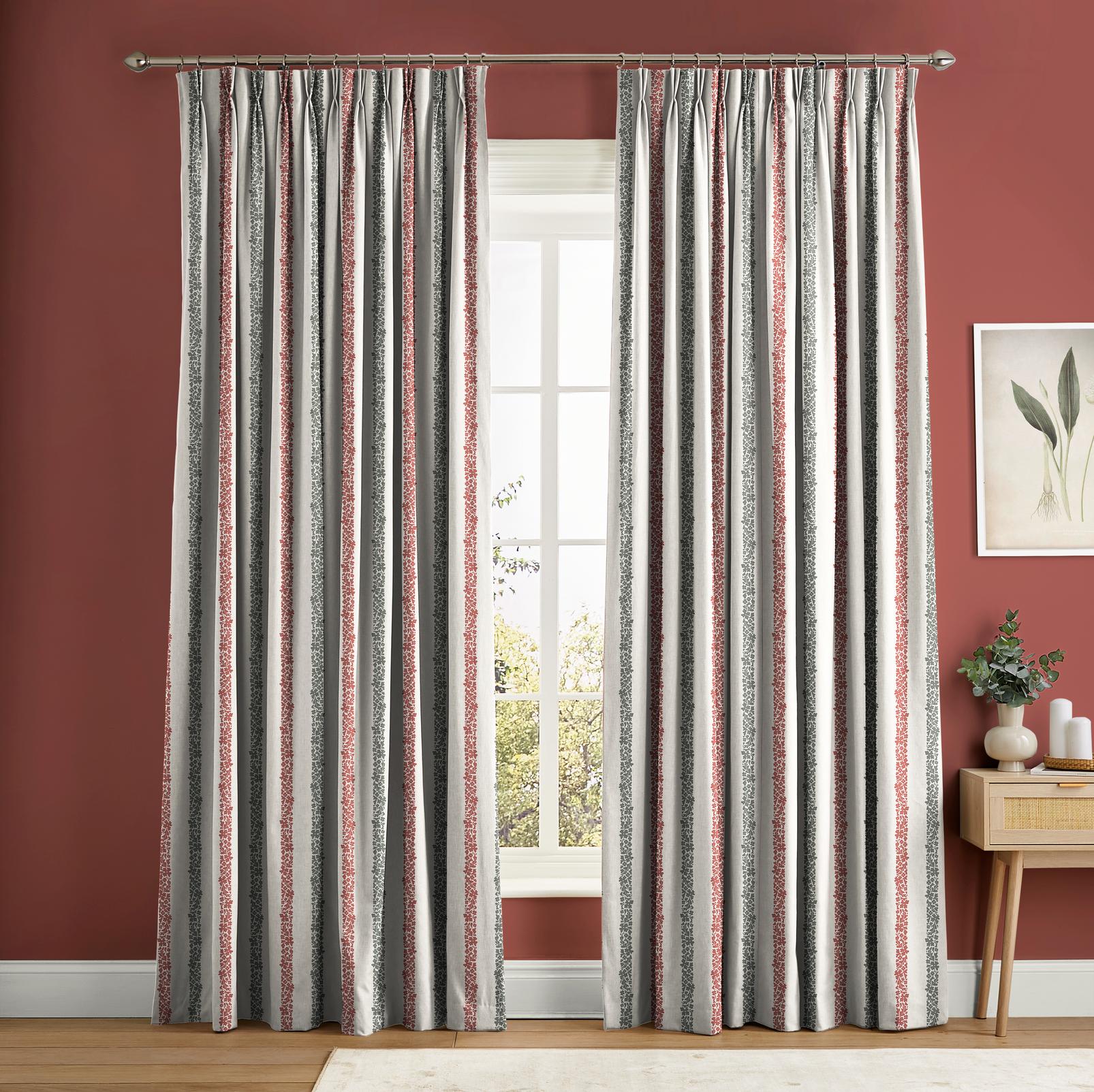 Floral Boheme Stripe Red and Green Curtain - 131657cur_ROOMSET_01.jpg