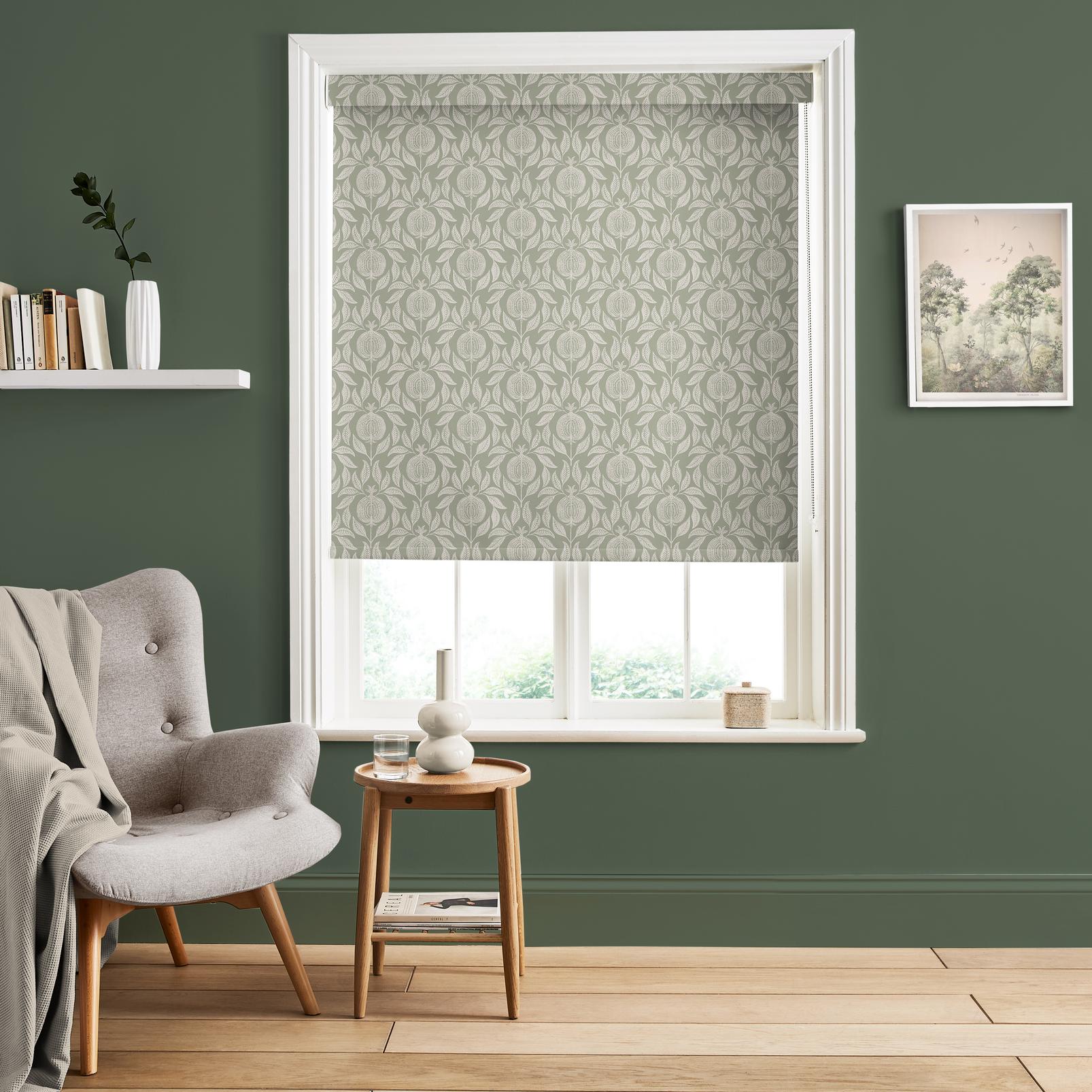 Apple of Grenada Sage Green Roller Blind in a Roomset
